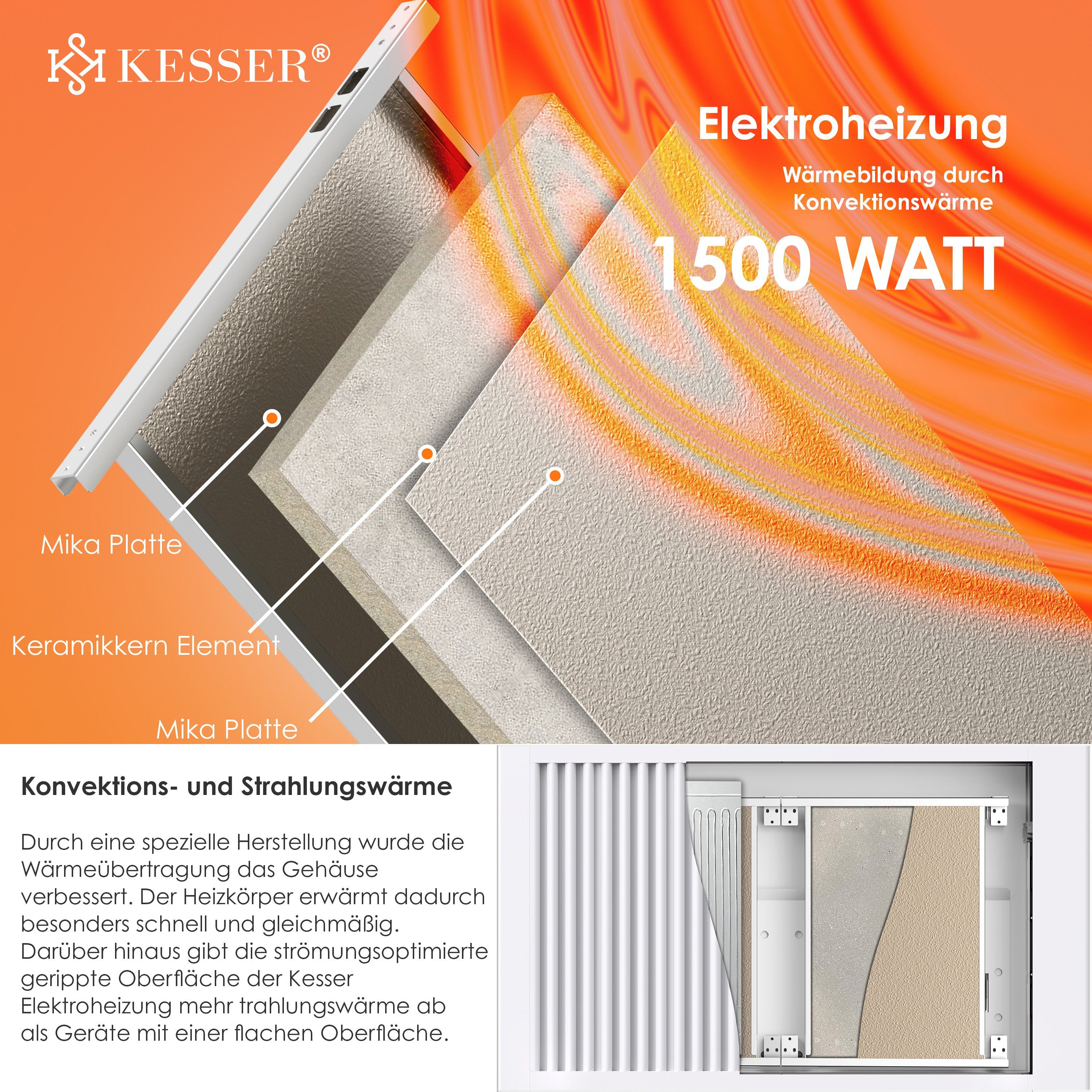 KESSER Heizgerät, 1500 W, Elektroheizkörper Infrarotheizung energiesparend 2in1