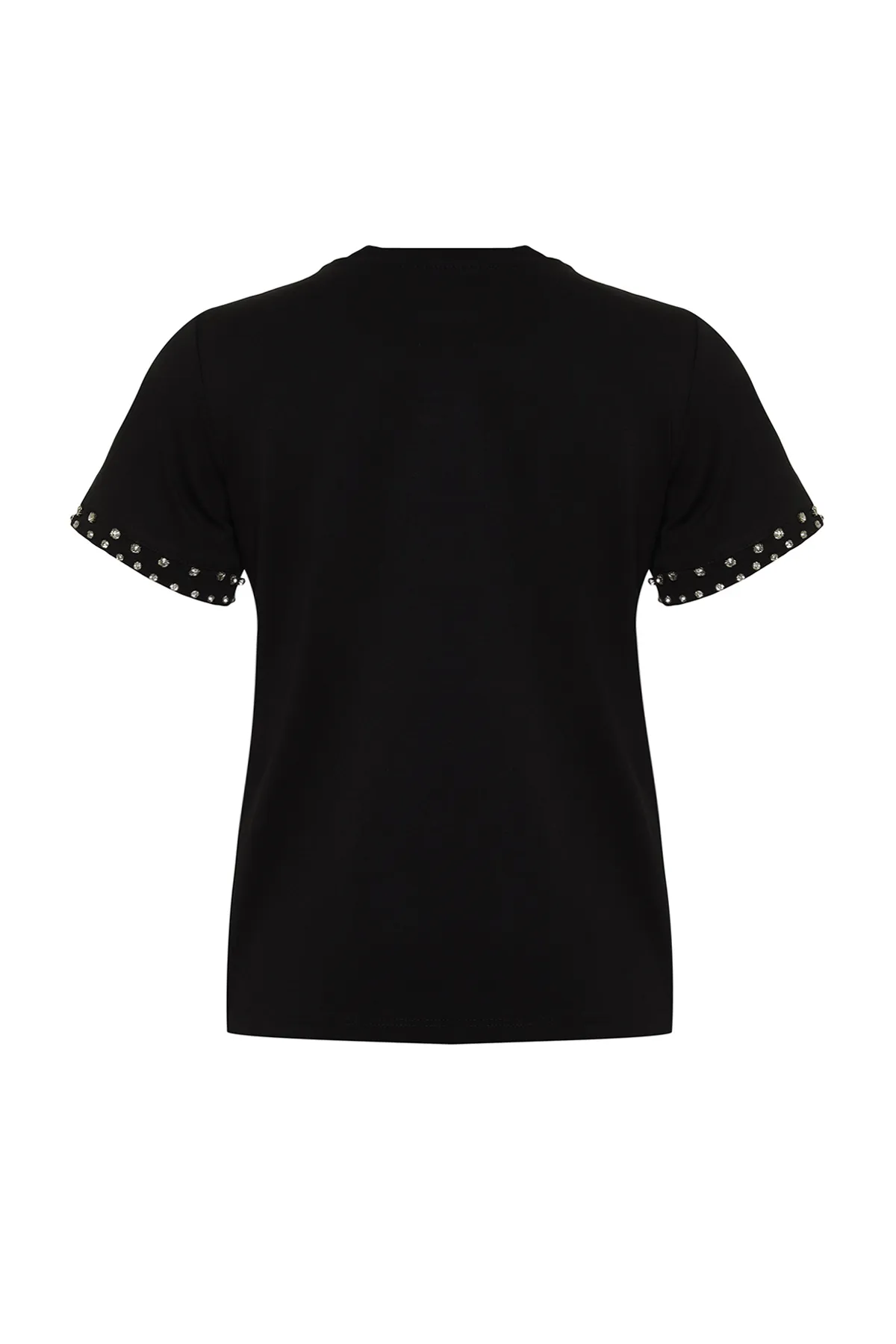 Trendyol Collection  Black Stone Accessoire Detailliertes Strick-T-Shirt mit regulärem Muster TWOSS24TS00070