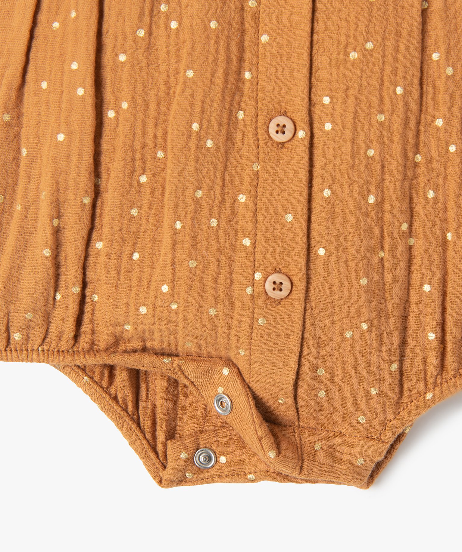 Combishort bébé en gaze de coton à pois brillants marron | GEMO