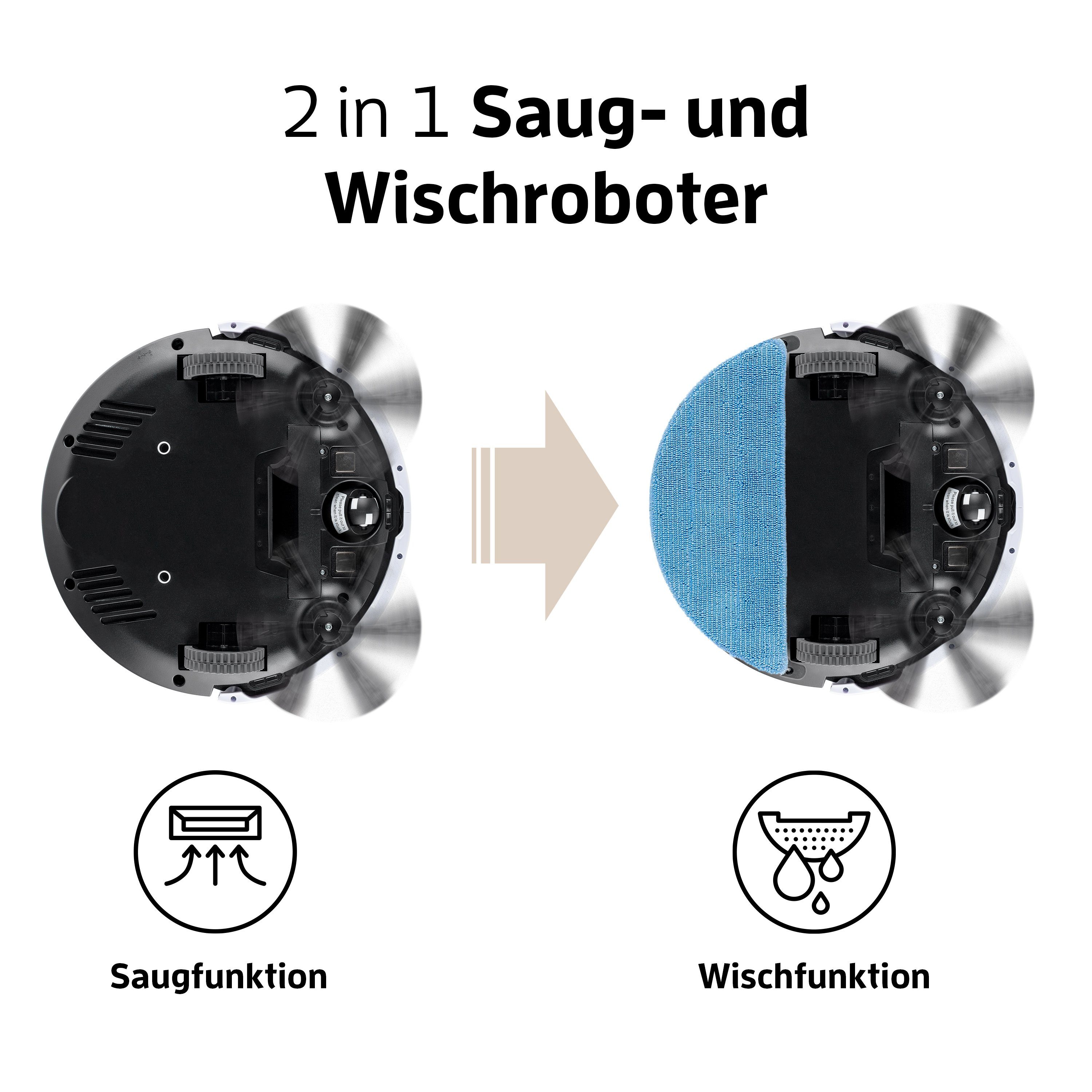 ZACO Nass-Trocken-Saugroboter V5x, 22 W, beutellos, mit Wischfunktion, App, Alexa Sprachsteuerung, Tierhaar, Timer, leise