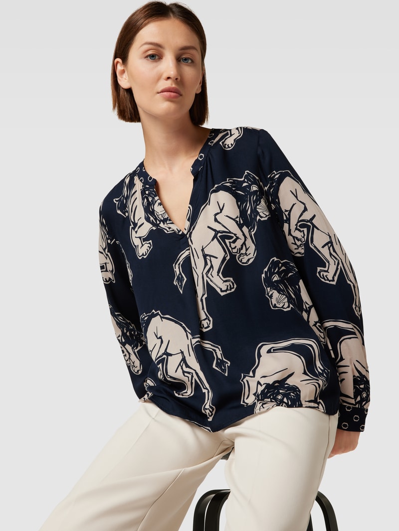 Bluse mit Motiv-Print in marineblau