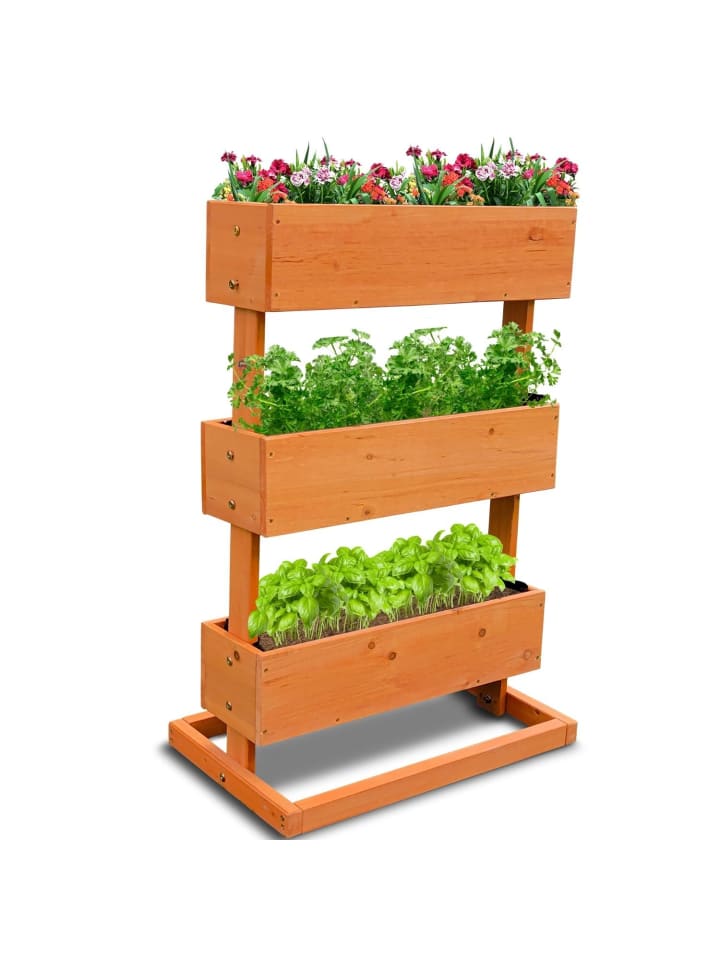Coemo Kleines Vertikalbeet Hochbeet 3 Etagen inkl. Pflanzfolie in Natur günstig kaufen