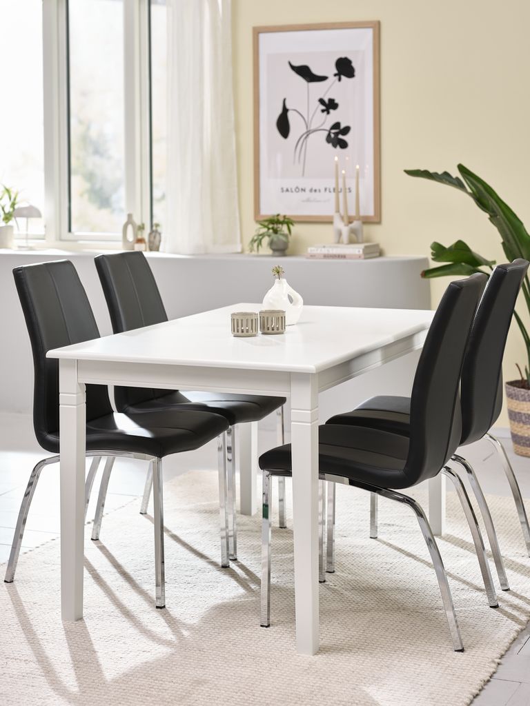 KIRKEBY HAVNDAL KIRKEBY L130/220 stół biały 4 HAVNDAL krzesło czarne
