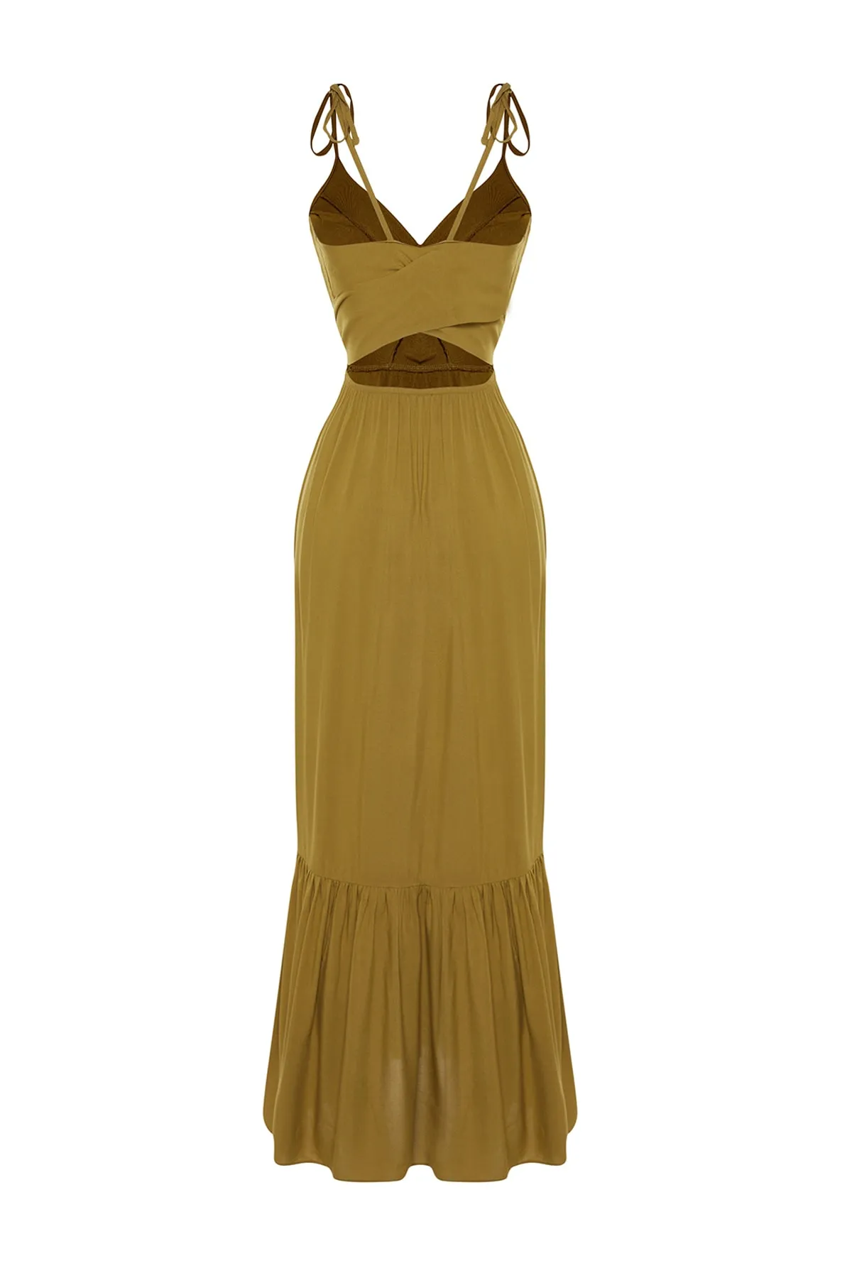 Trendyol Collection  Khakifarbenes, gewebtes Maxi-Strandkleid mit Cut-Outs und Fenstern TBESS23EL00085