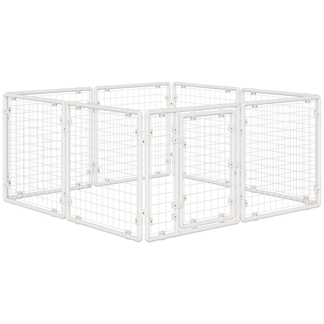 PawHut Kaninchenstall Freilaufgehege 9 Stücke DIY Kleintierkäfig mit Tür Freigehege Kleintierstall Kleintiergehege draußen Stahl Weiß 68 x 68 x 2,5 cm(pro)