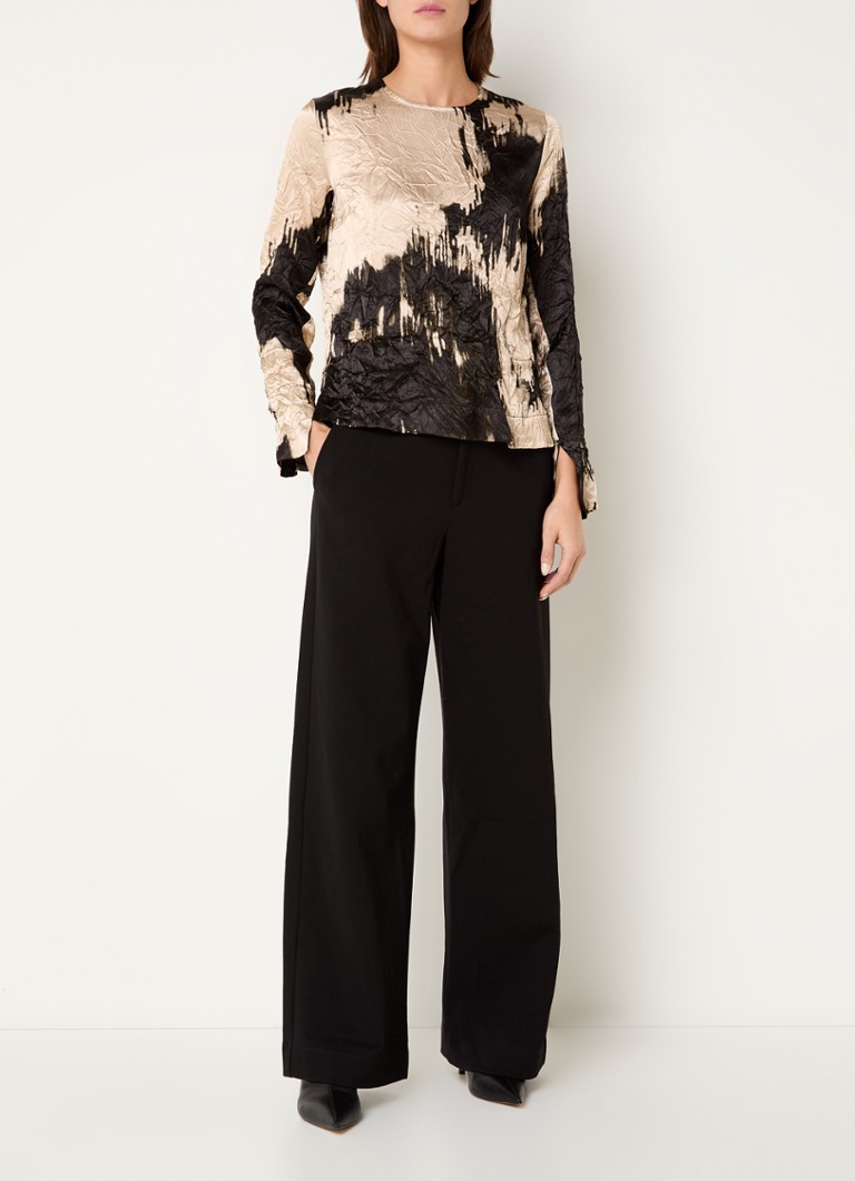 Top din satin cu imprimeu de vanilie