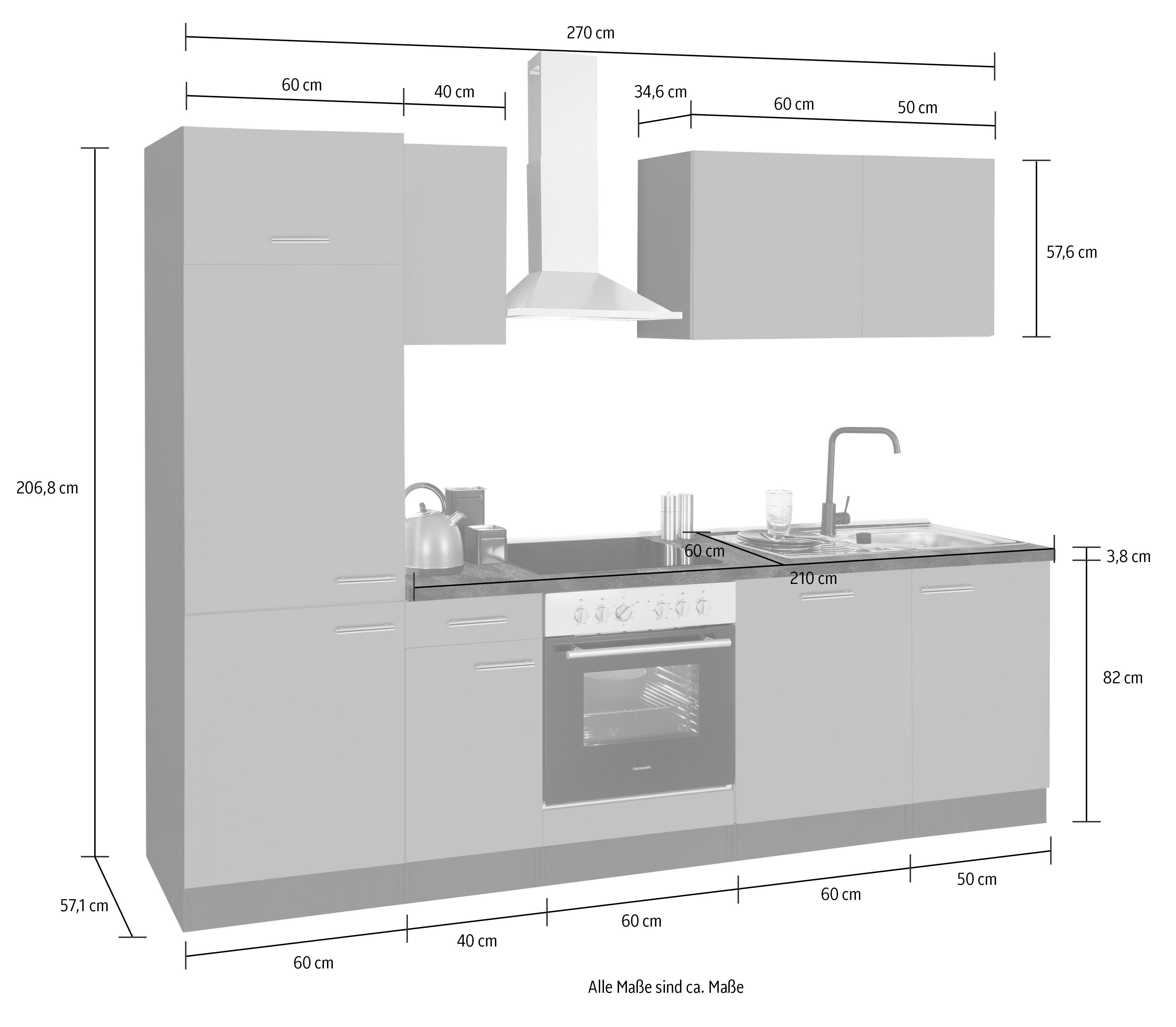 OPTIFIT Küchenzeile Malika, Breite 270 cm, mit Hanseatic-E-Geräten