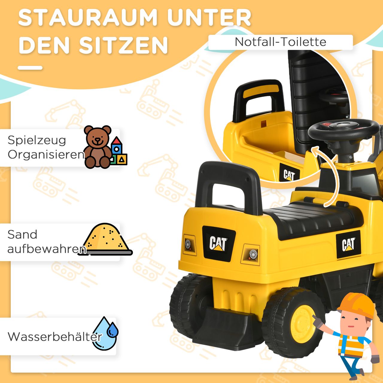 HOMCOM Sitzbagger, Aufsitzbagger mit Schaufel, Rutscherfahrzeug, Rutschauto