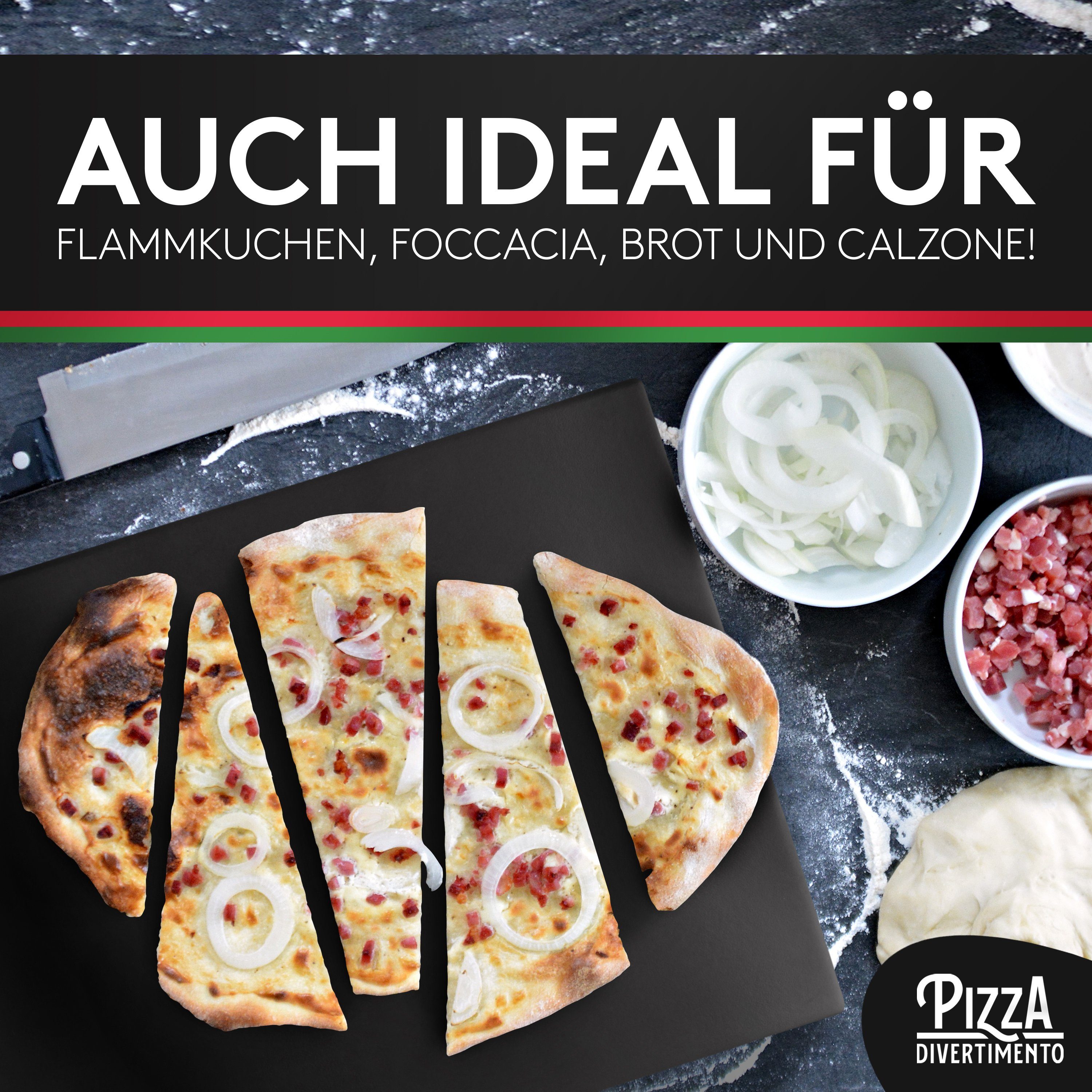 Pizza Divertimento Pizzastein Pizza Divertimento - Pizzastein für Backofen und Gasgrill, Anti-Haft-Beschichtung