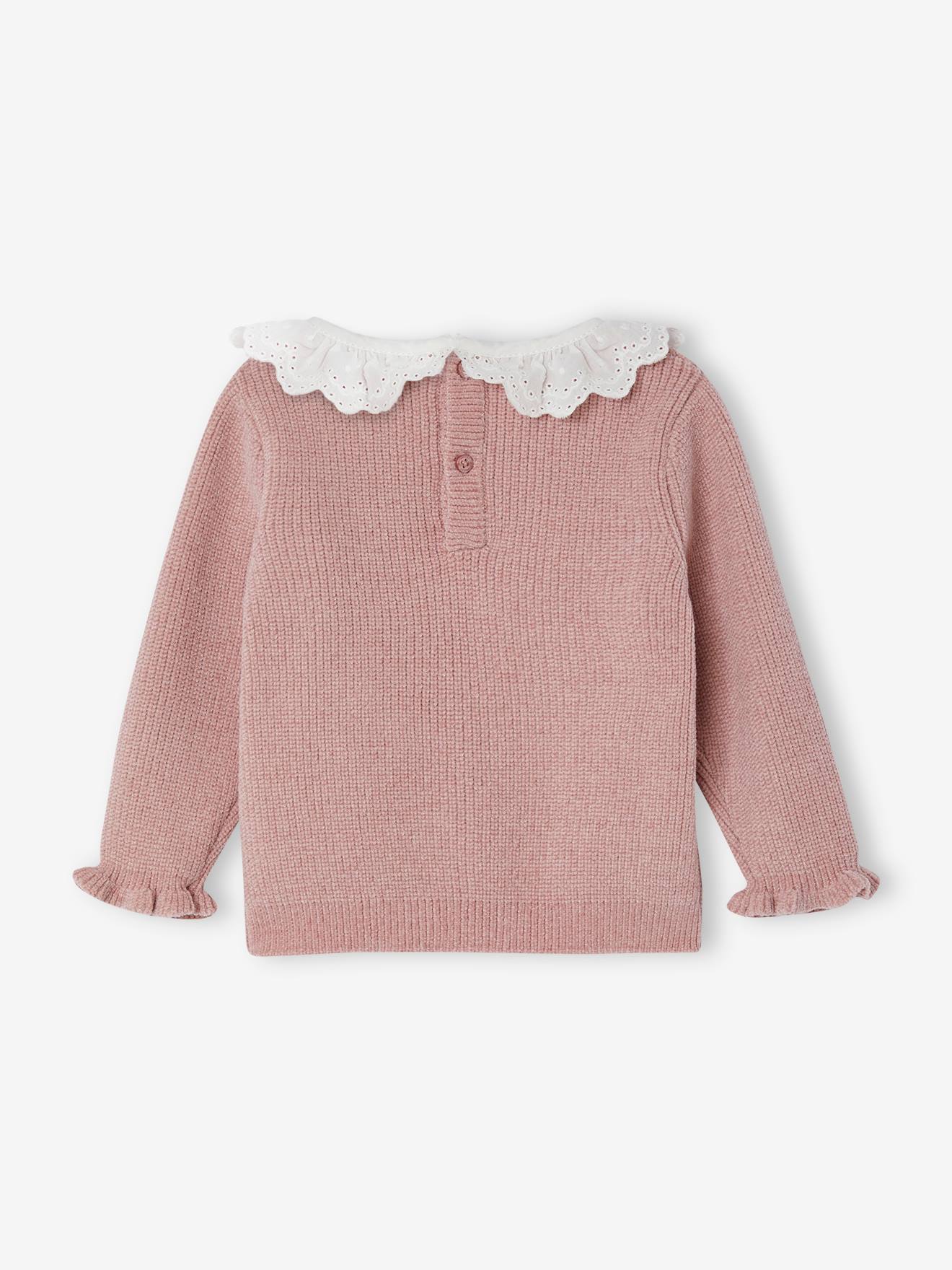 Vertbaudet Baby Strickpullover, Kragen mit Lochstickerei - pulver lila