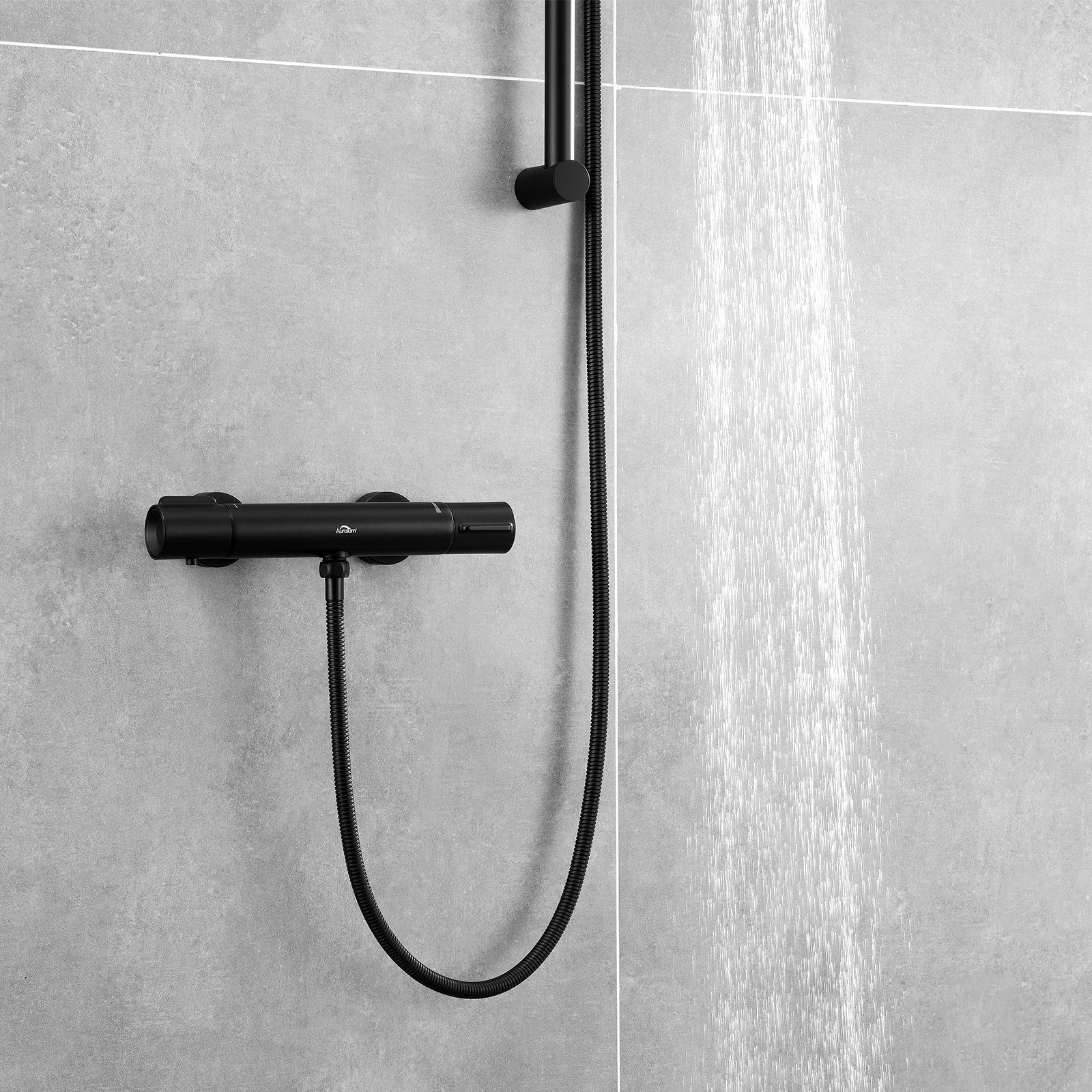 Auralum Brausethermostat Duscharmaturen mit Thermostat Mischbatterie 38℃ Sicherheitsknopf,Schwarz