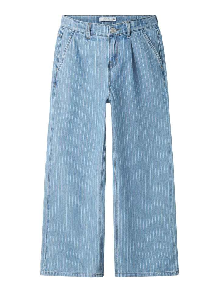 name it Gestreifte Jeanshose mit weitem Bein und geradem Oversized Look in Hellblau günstig kaufen