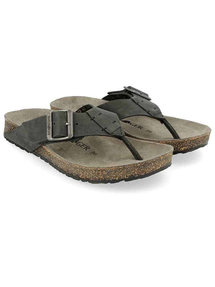 HAFLINGER Leder-Zehentrenner in Schwarz/ Grau günstig kaufen