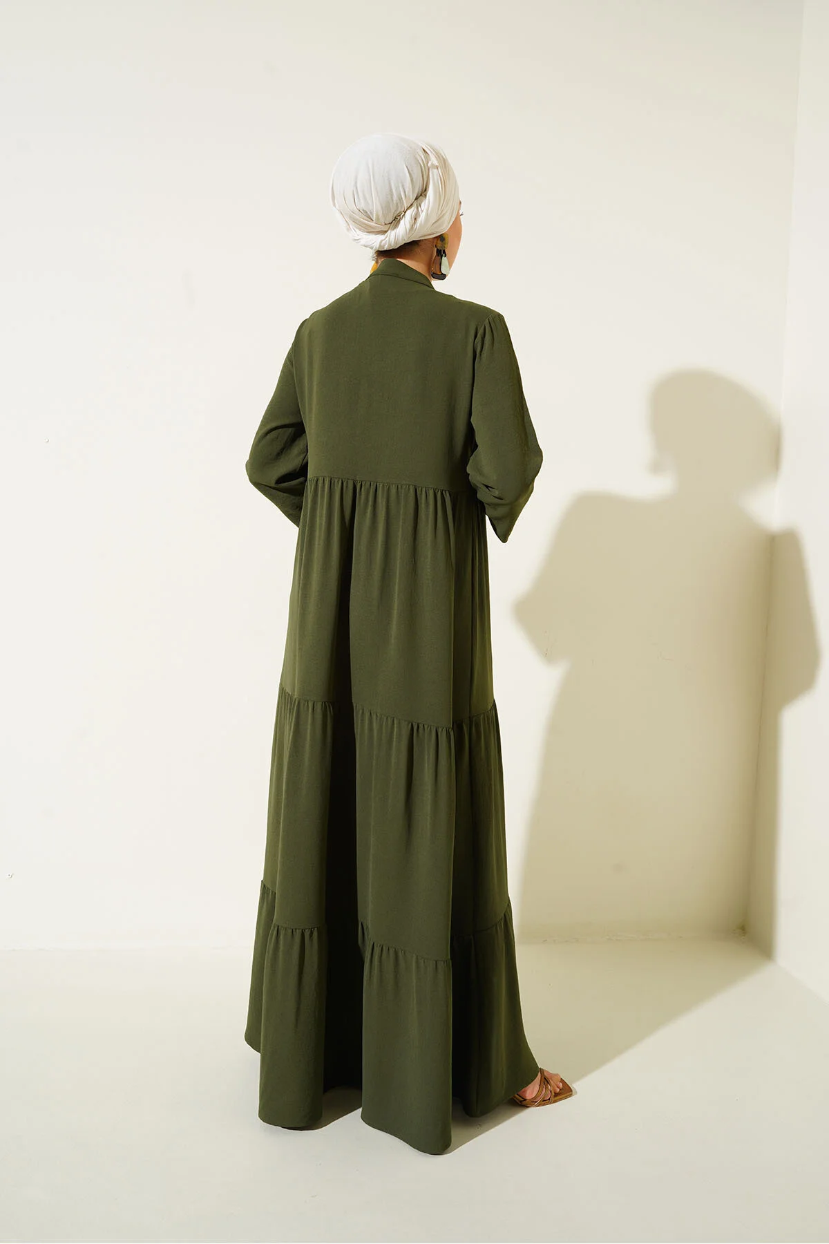 Bigdart  1627 Hijab-Kleid mit Kragen und Schnürung – D.Khaki