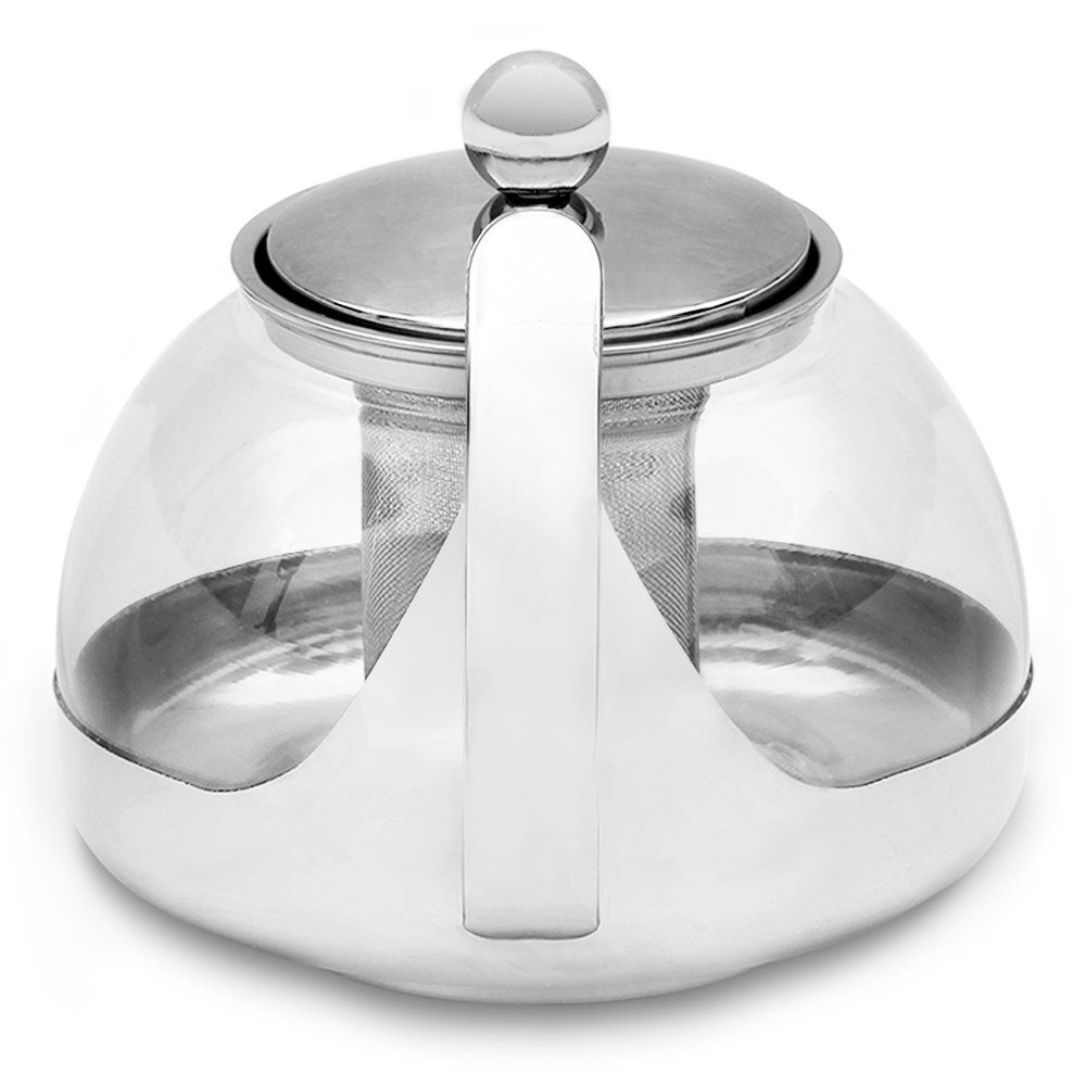 Deuba Teekanne, Glas Mit Siebeinsatz 1200ml Herausnehmbaren Edelstahl Filter Sieb Teesieb Hitzebeständig Glaskanne Deckel