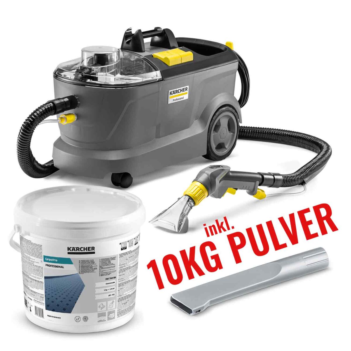Kärcher Puzzi 10/1 Waschsauger inkl. Fugendüse & RM 760 Carpet Pro iCapsol Textilreiniger Pulver 10Kg