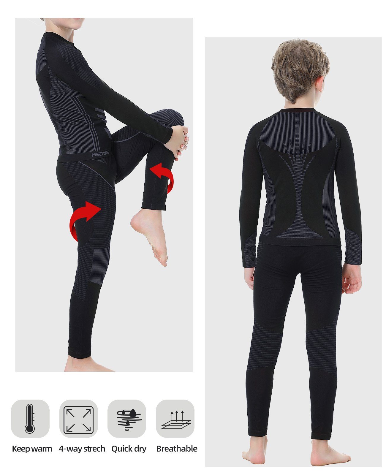 MEETYOO Thermounterhemd Kinder Thermounterwäsche Set Funktionswäsche (Skiunterwäsche, Sportunterwäsche Unterhemd + Unterhose) Wandern Snowboarden Radfahren Laufen Skifahren