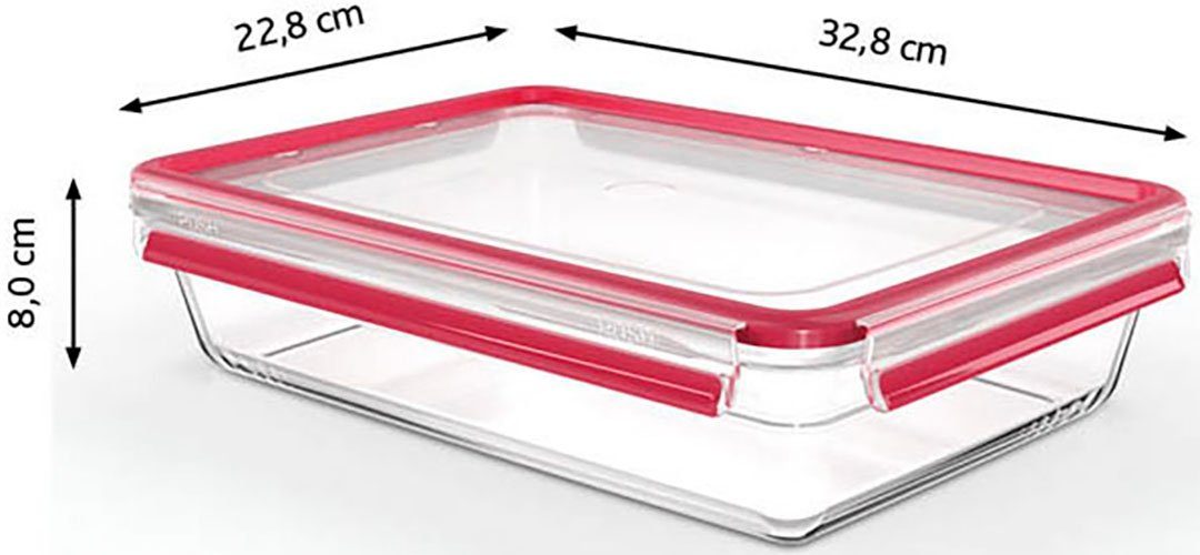 Emsa Frischhaltedose Clip & Close Glas, Glas, Kunststoff, (1-tlg), 3L, stapelbar, gefrier-, backofen-, mikrowellen- und spülmaschinenfest