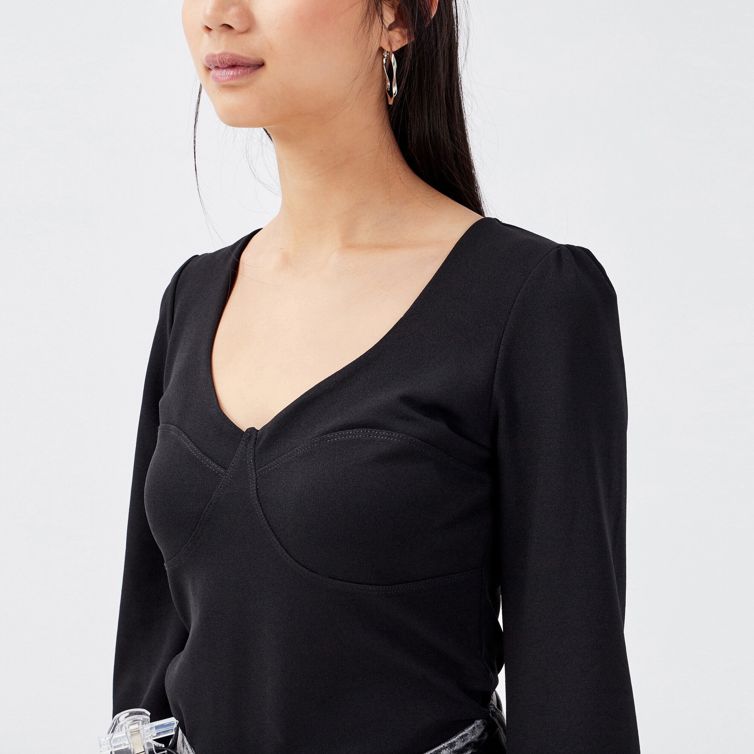 T-shirt manches 3/4 noir femme | Cache Cache