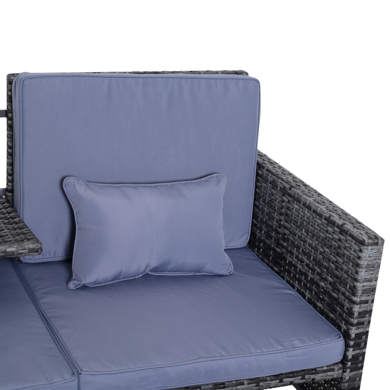 Outsunny 3-tlg. Sitzgruppe Rattanmöbel 2er-Sofa inkl. 2 Hocker & Kissen grau
