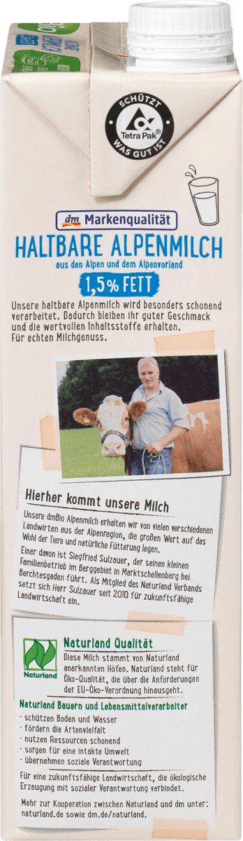 Milch, haltbare Alpenmilch 1,5% Fett, 1 l