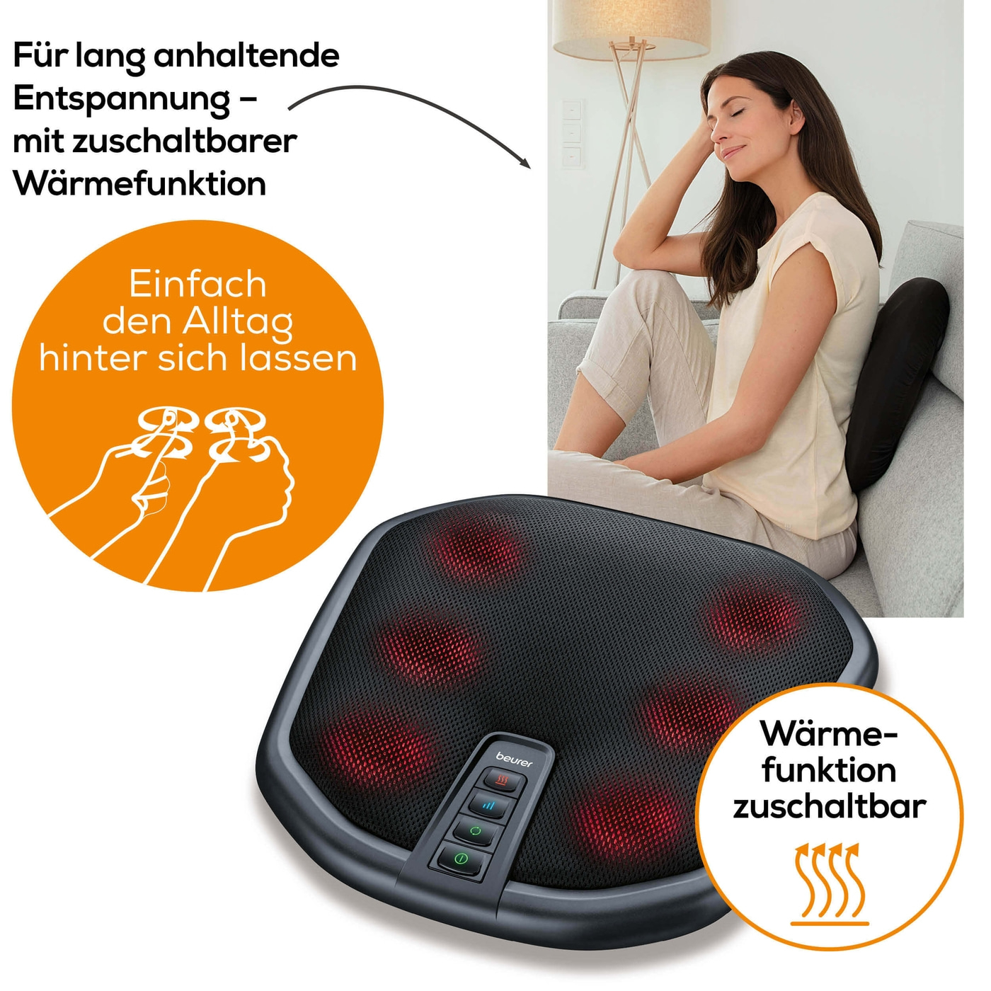 Beurer FM 70 Shiatsu Fuß- und Rückenmassagegerät-Shiatsu Massagegerät mit zuschaltbarer Wärmefunktion und 3 Geschwindigkeitsstufen