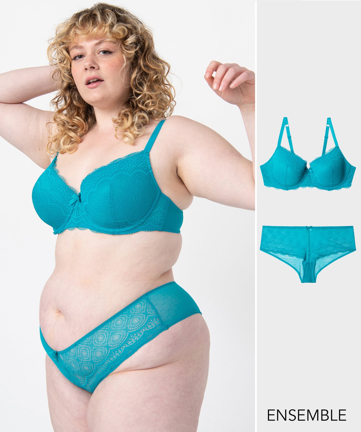 Ensemble lingerie soutien-gorge avec armatures et shorty pour femme grande taille