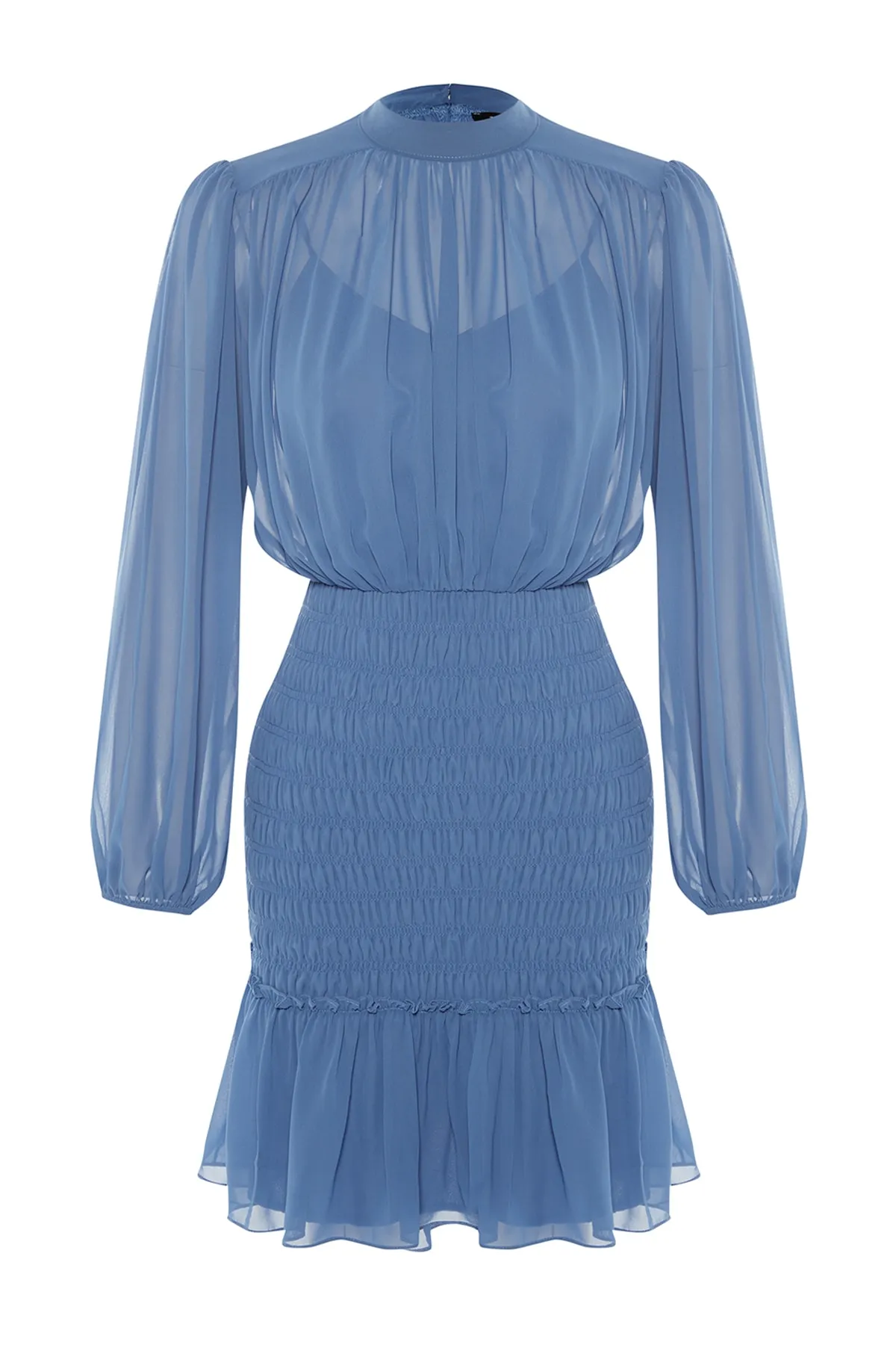 Trendyol Collection  Blauer Mini-Webrock in limitierter Auflage, gerüschtes Chiffon-Webkleid TWOAW23EL01462