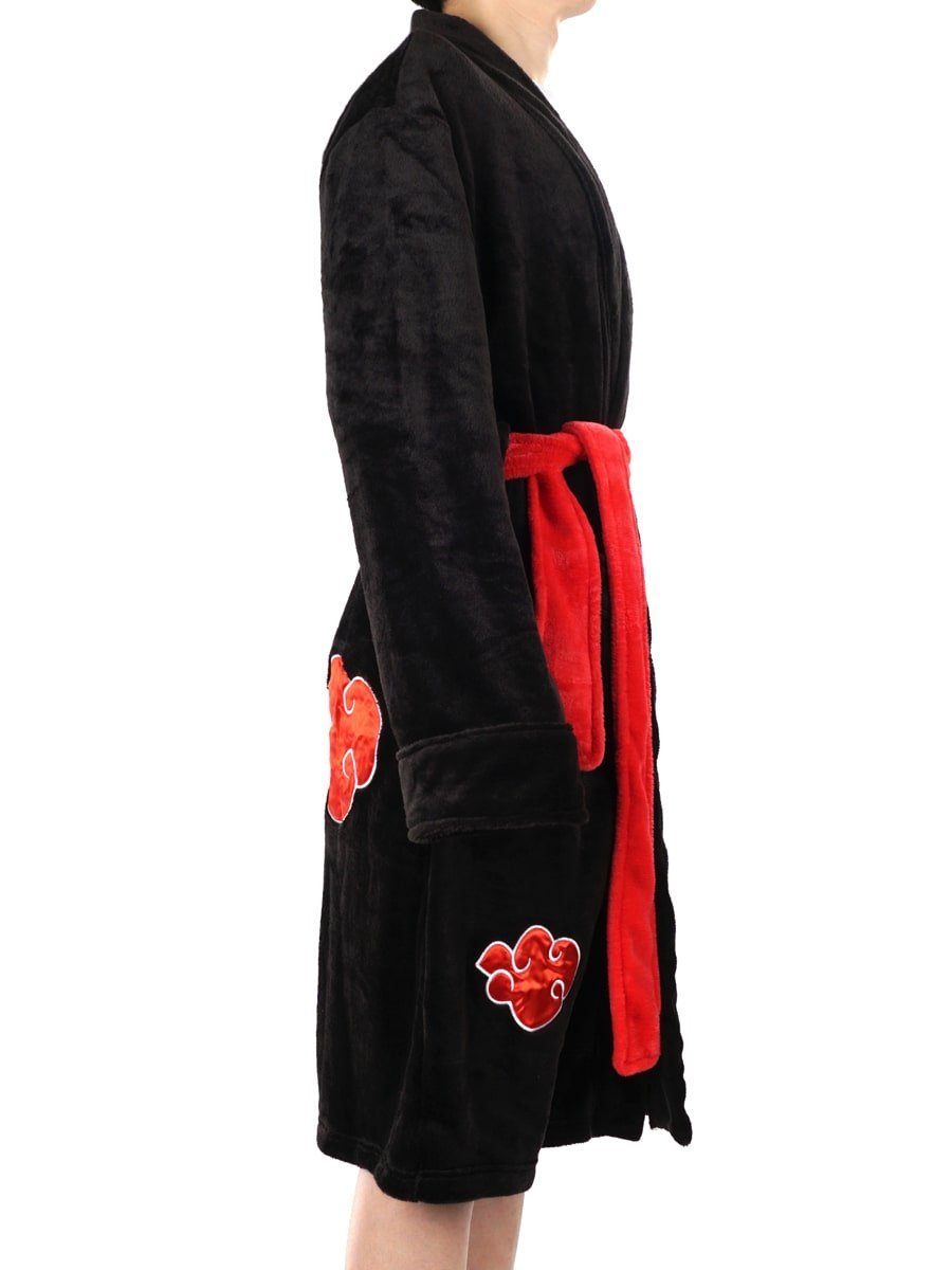GalaxyCat Bademantel Kuscheliger Akatsuki Bademantel mit aufgenähten Wolken, Größen: M - L, Polyester, Bademantel, Gürtel, Gürtel, Akatsuki Bademantel mit gestickten Wolken