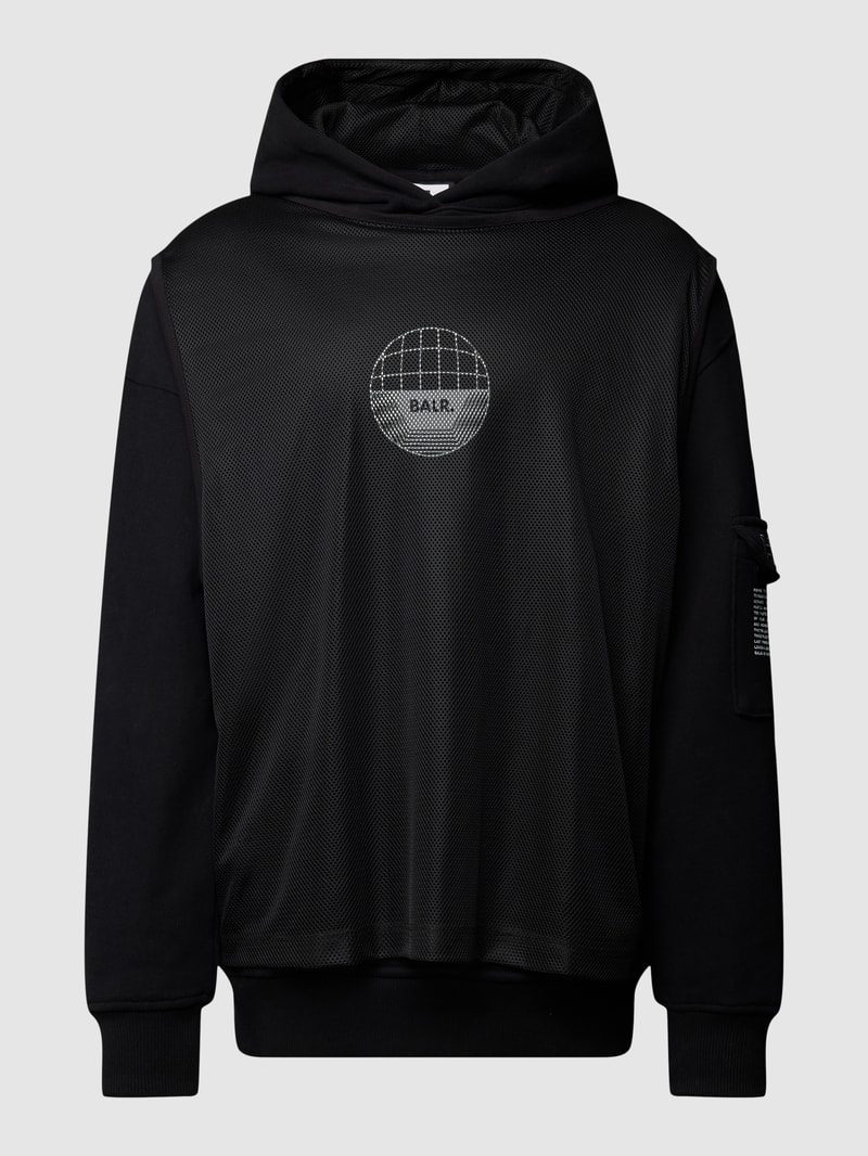 Hoodie mit Label-Print und Mesh in schwarz