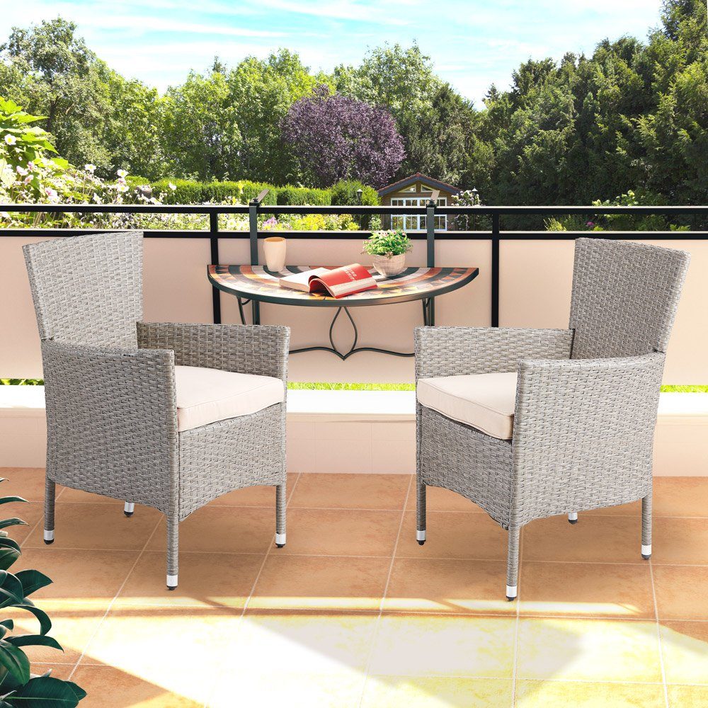 Casaria Gartenstuhl, Polyrattan 4er Set Stapelbar 7cm Auflagen 160kg Belastbarkeit