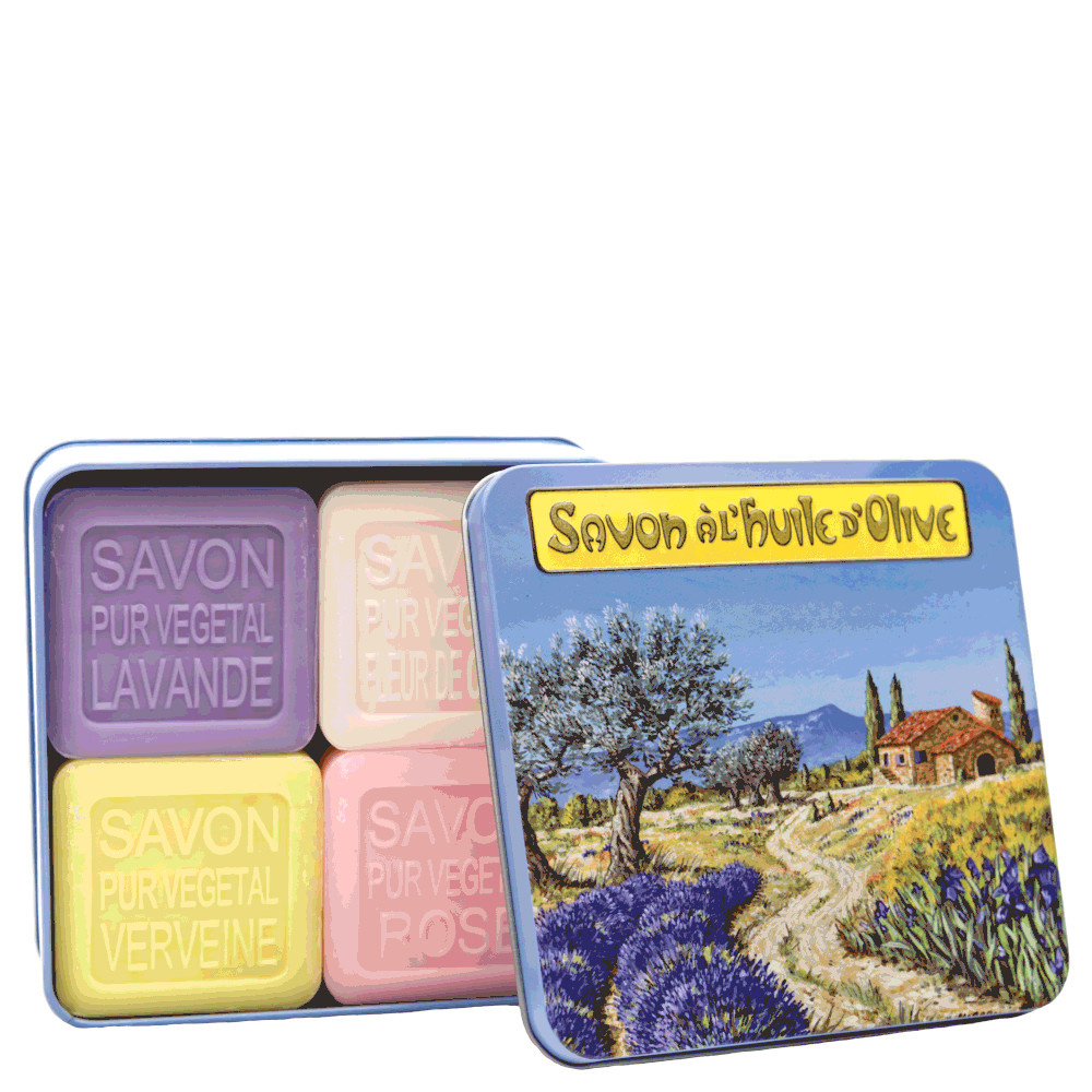 La savonnerie de nyons Coffret de 4 Savons (Lavande, Verveine,Fleur de Coton, Rose) Provence Savon