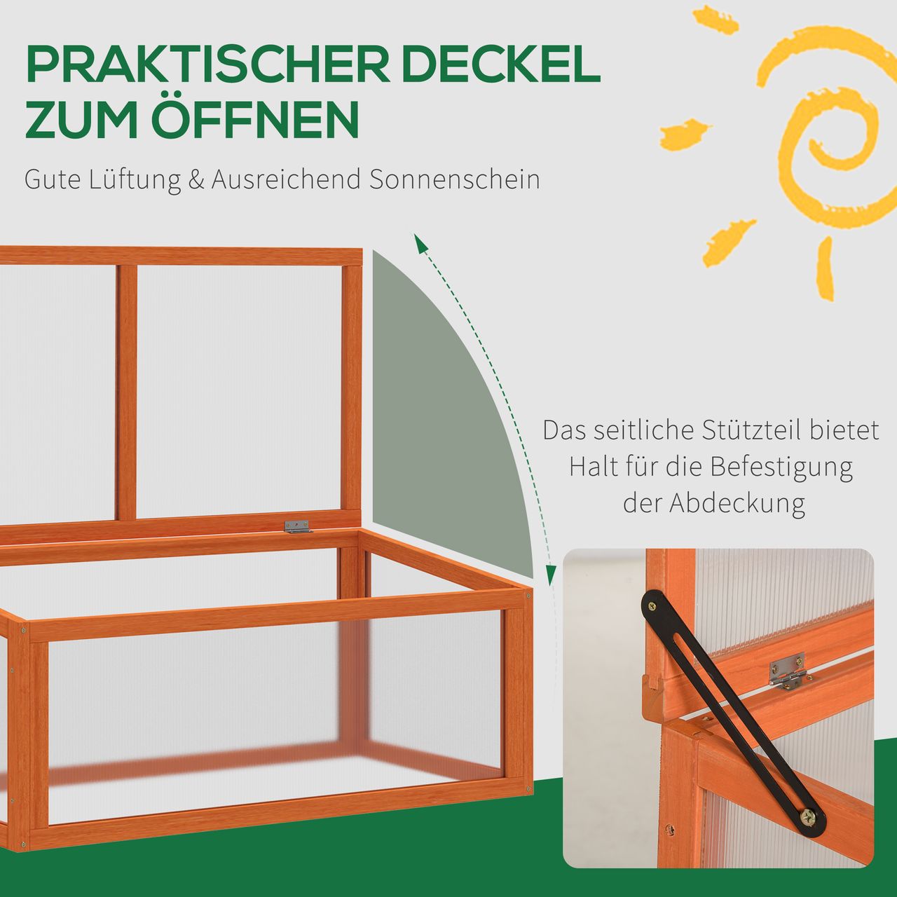 Outsunny Frühbeet Treibhaus Gewächshaus Frühbeetkasten Pflanzenbeet mit Abdeckung aus Holz und Polycarbonat wetterfest Orange 90 x 46 x 40 cm