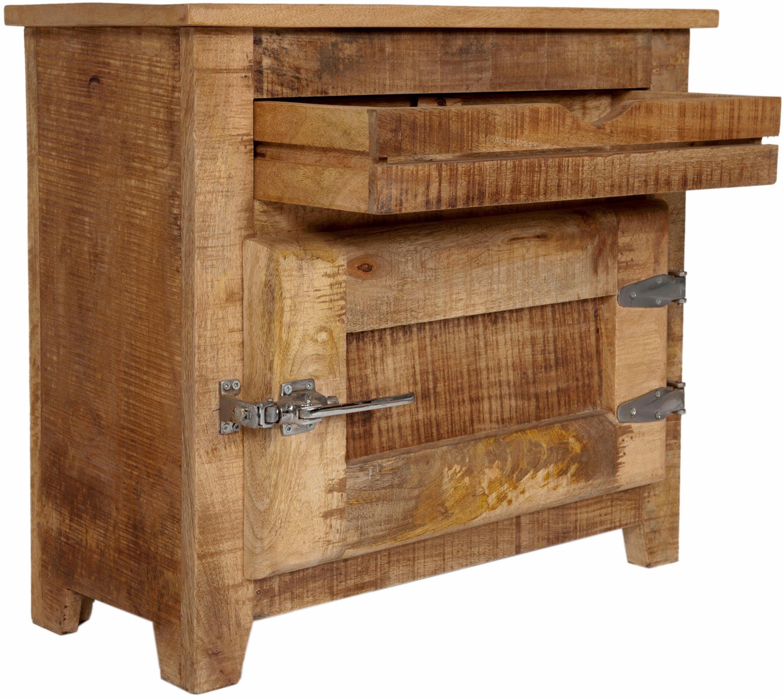 SIT Badkommode Frigo, Mangoholz im Antik-Look mit Kühlschrankgriffen, Breite 67 cm