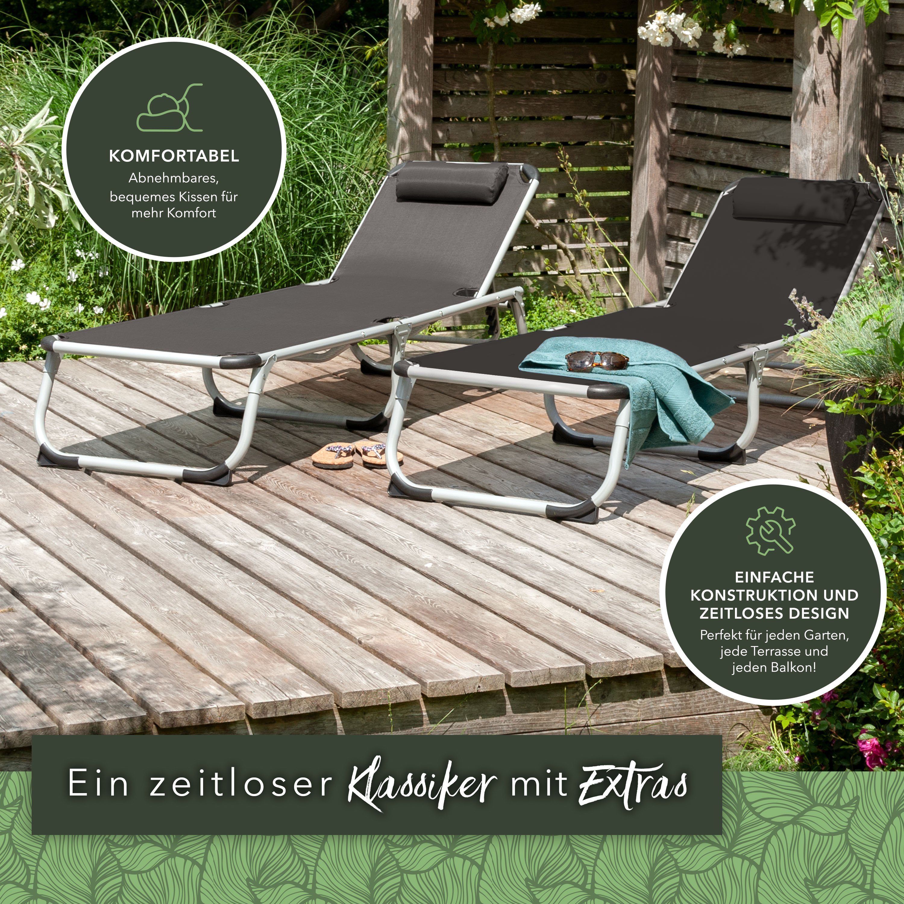 PARK ALLEY Campingliege VG-5227 Sonnenliege mit Kissen, Gartenliege klappbar