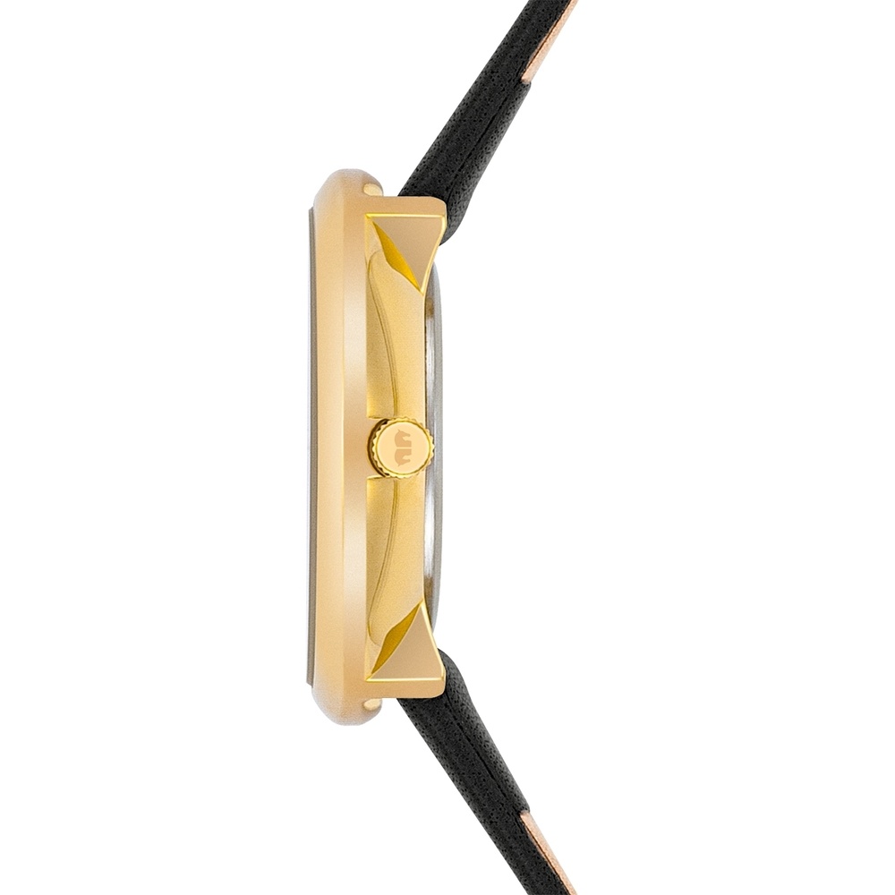 Rhodenwald & Söhne Montre à quartz Pearl en Or jaune Cuir véritable en Noir Montre