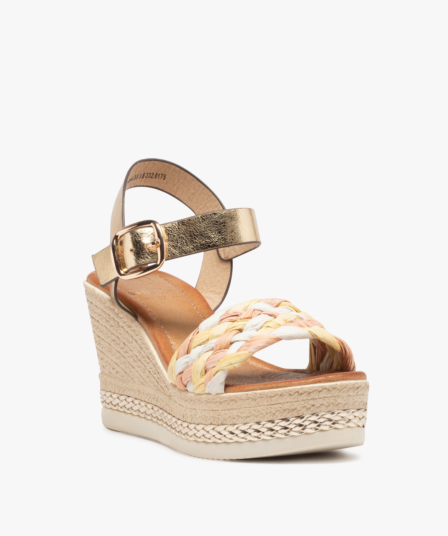 Sandales femme compensées à brides en fibre tressée multicolore | GEMO