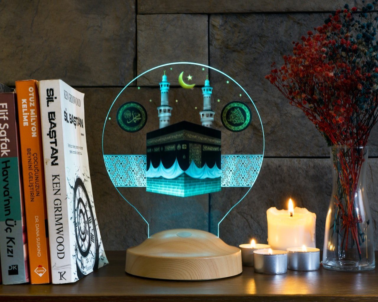 Geschenkelampe LED Nachttischlampe Kaaba Nachtlampe Islamic Dekoanlass Geschenk für Muslimischen Freund, LED fest integriert, 6 Farben, LED Lampe