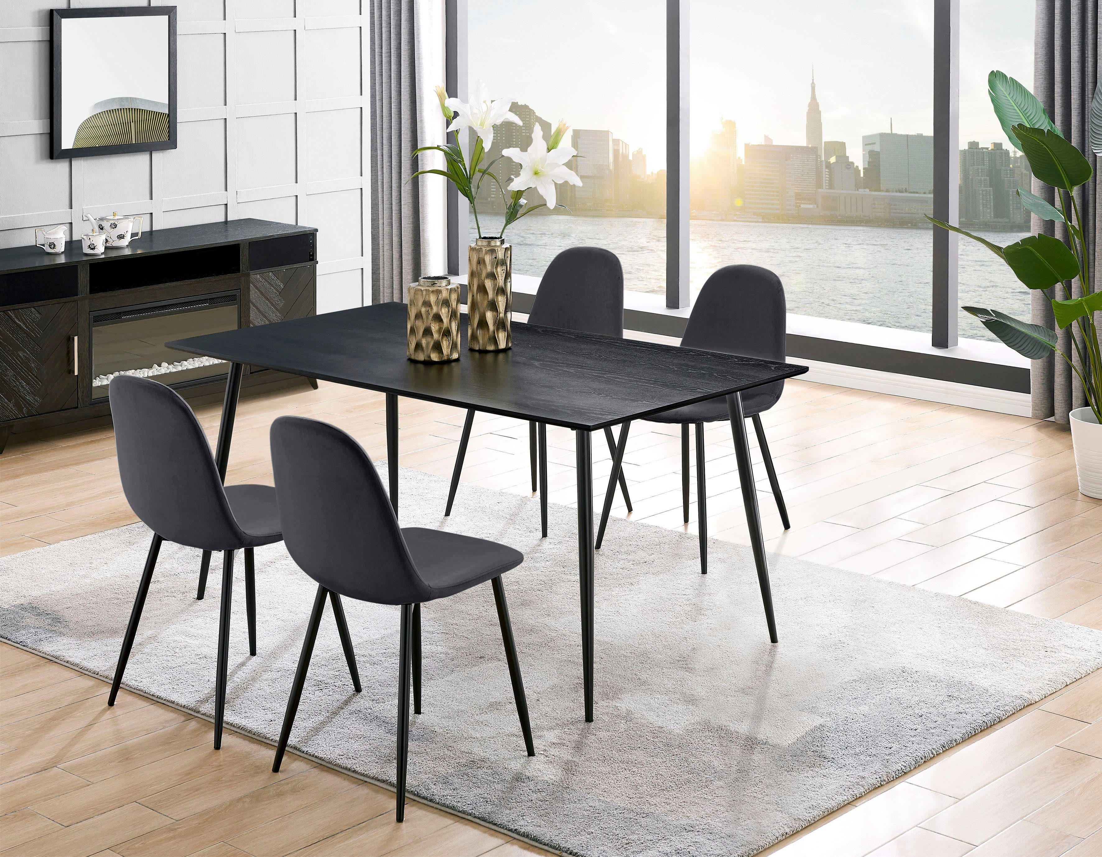 Leonique Essgruppe Eadwine, (Set, 5-tlg), bestehend aus Eadwine Esstisch 160 cm und 4 Eadwine Esszimmerstühlen