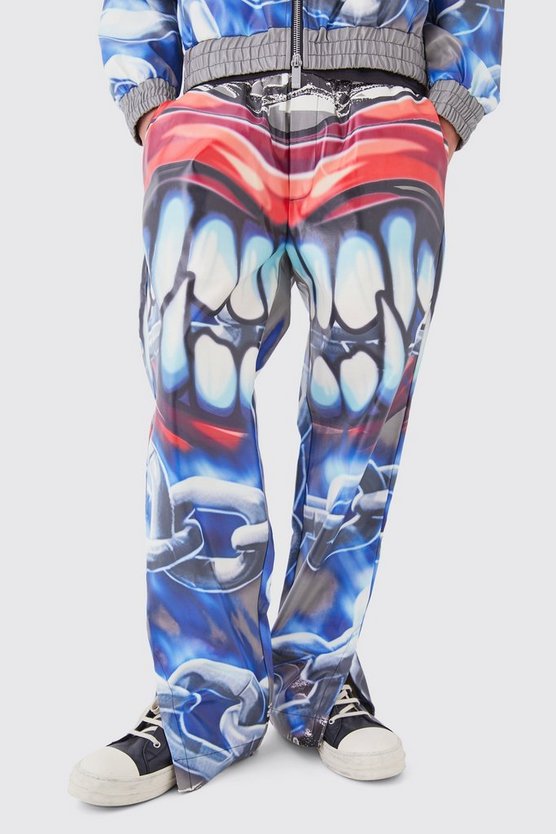 Gemusterte PU-Hose mit geradem Bein