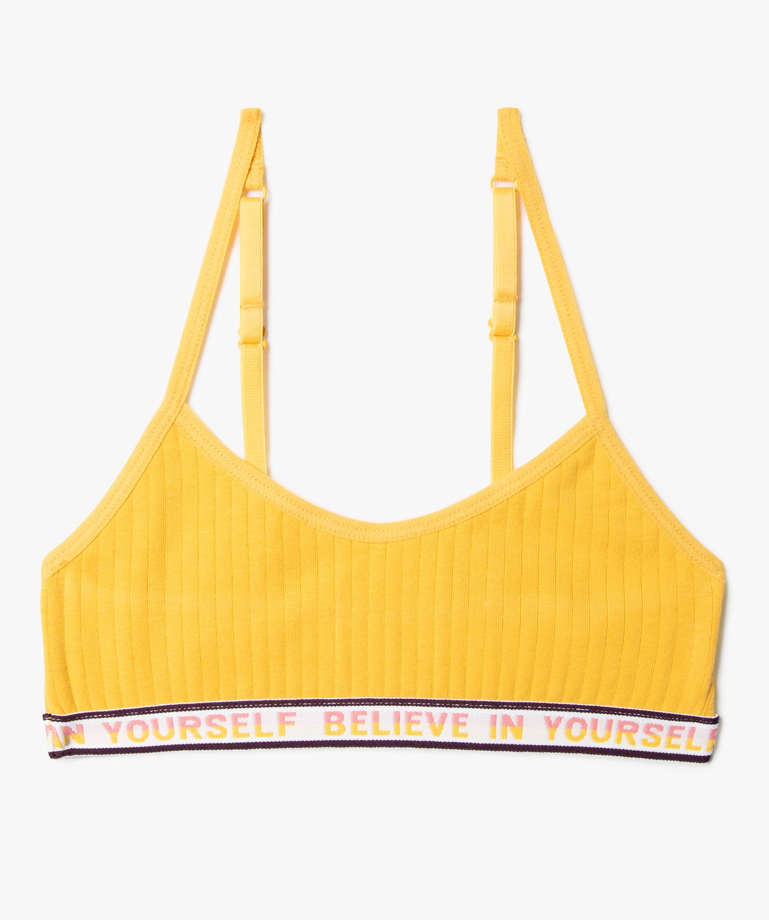 Brassière fille à fines bretelles en maille ctelée jaune | GEMO