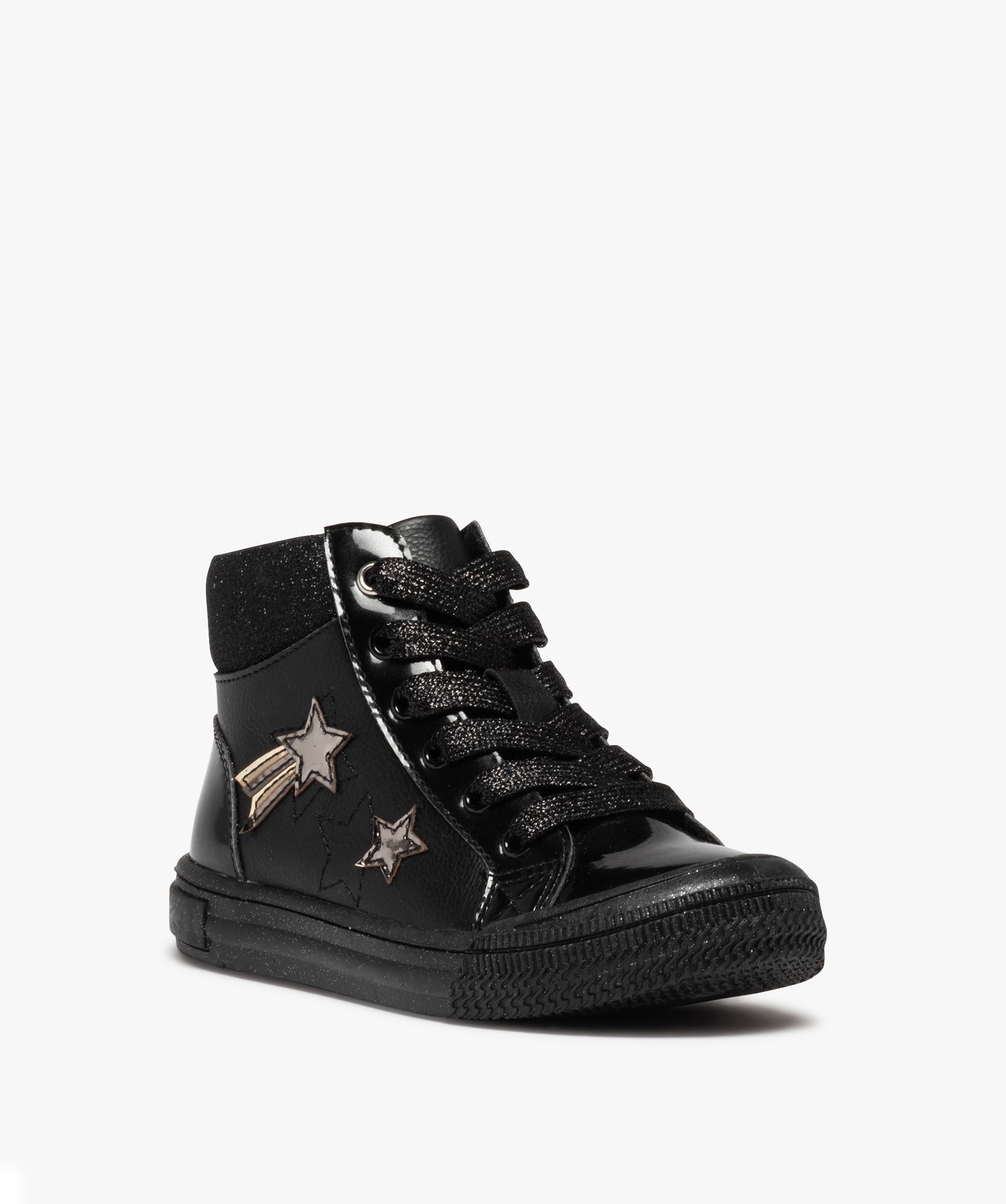Baskets fille mid-cut à détails brillants et vernis noir | GEMO