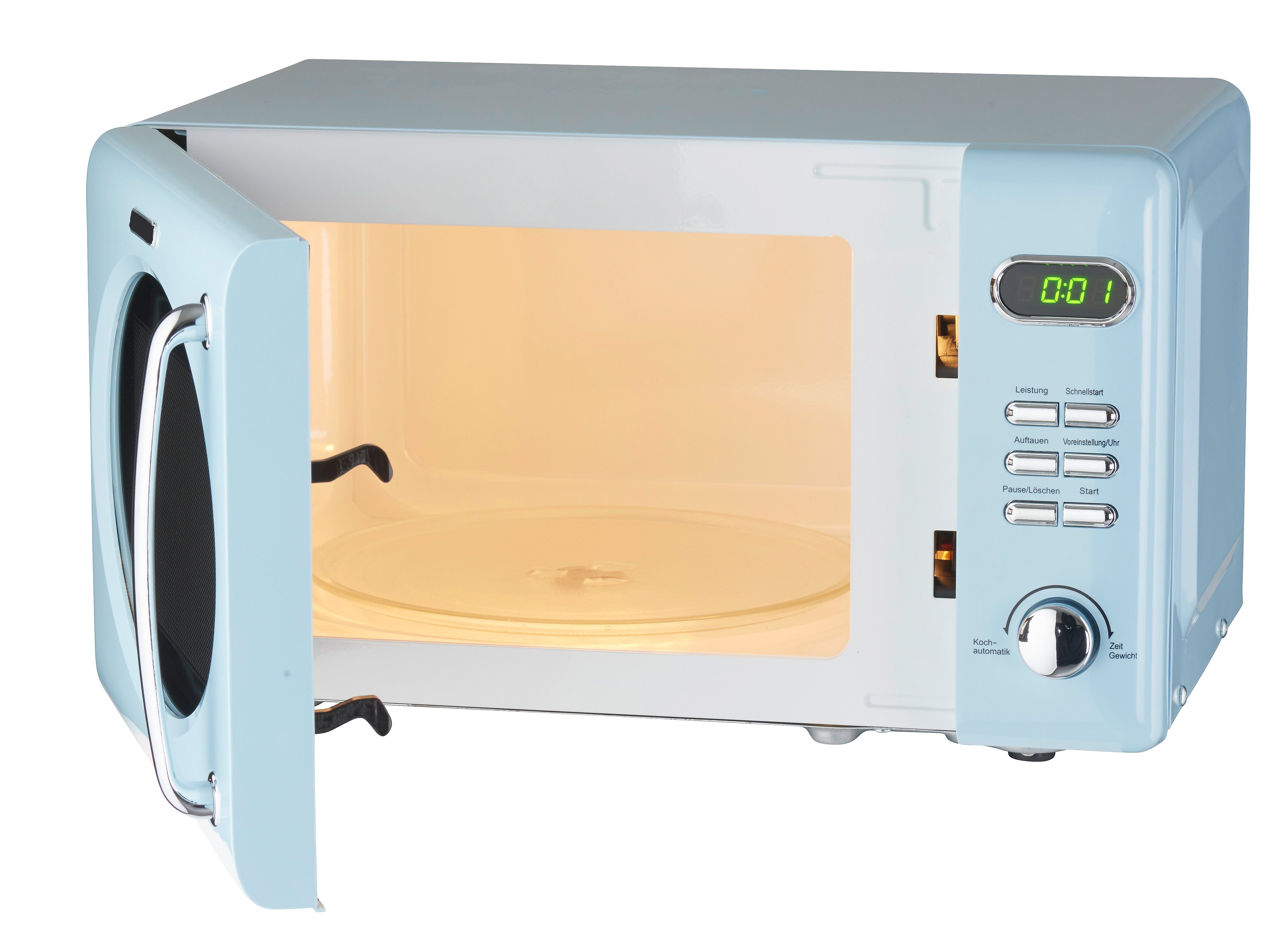 Wolkenstein Mikrowelle WOLKENSTEIN Mikrowelle WMW720 LB, Retro, 700 W, blau, Automatische Garprogramme 8, Auftaufunktion, 20,00 l, digitaler Timer