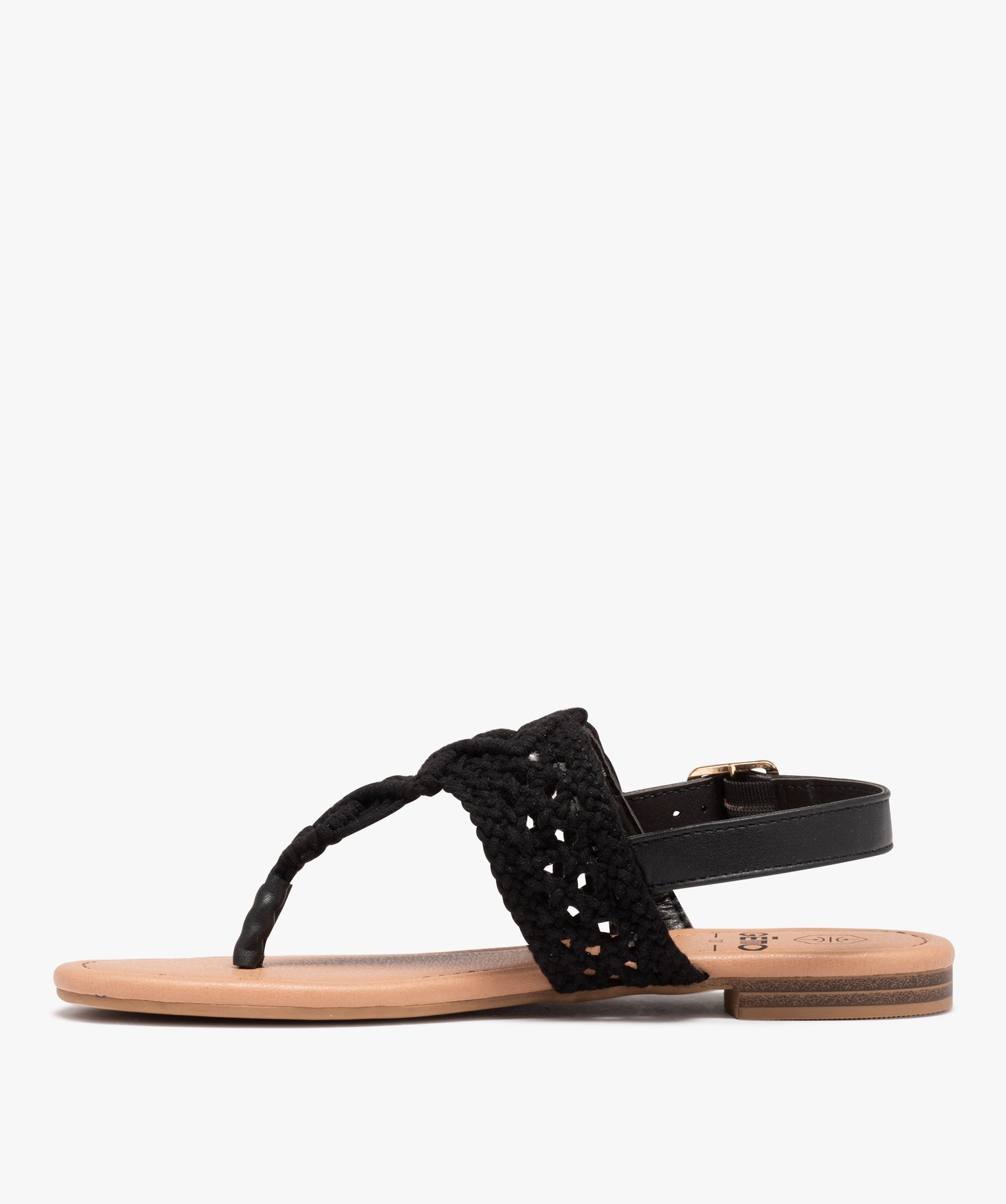 Sandales femme à entre-doigts dessus macramé noir | GEMO