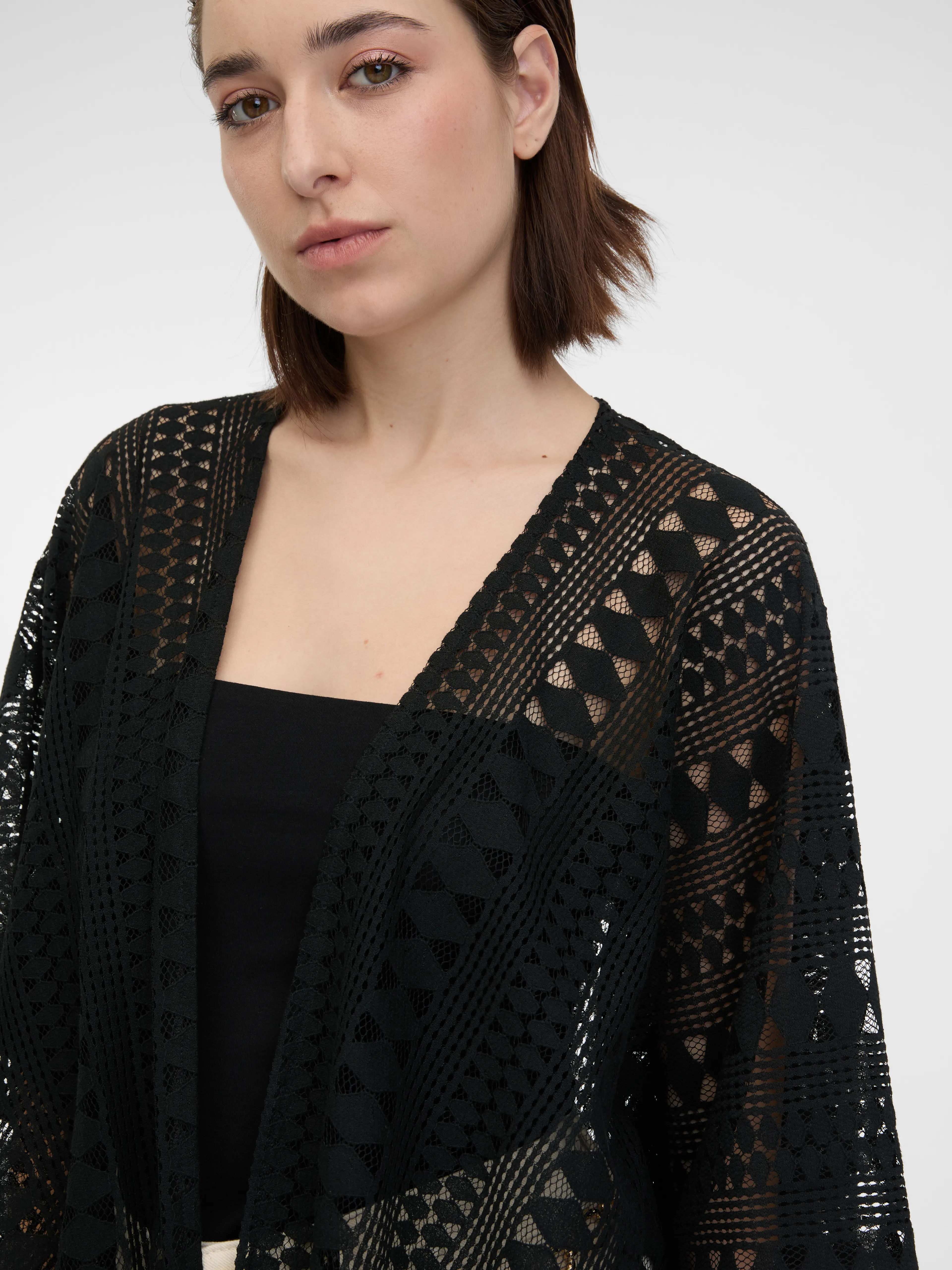 Schwarze gemusterte Damen-Strickjacke ORSAY