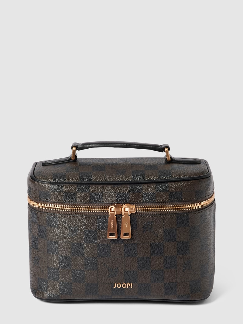 Kulturtasche mit Allover-Muster in dunkelbraun