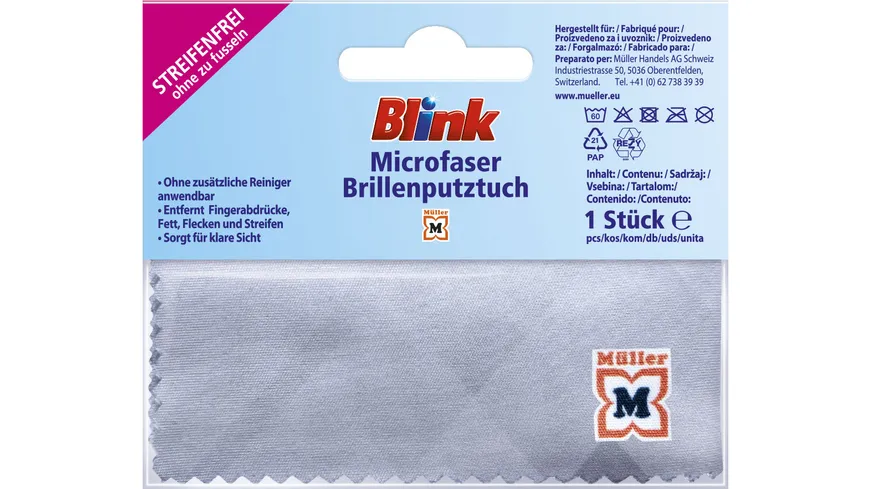Blink Microfaser Brillenputztuch weiß mit Motiv