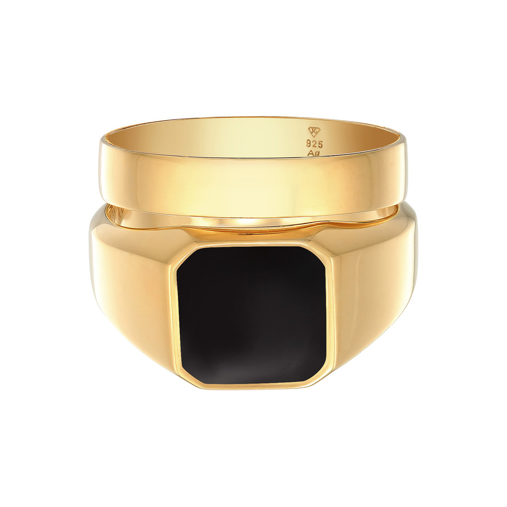 KUZZOI KUZZOI Bague Hommes Sceau Bande angulaire Set de 2 avec émail en Argent Sterling  Bague