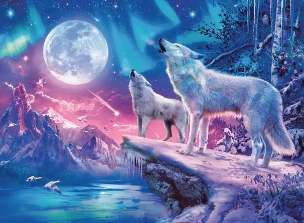 Puzzle 500 Teile - Wolf im Nordlicht