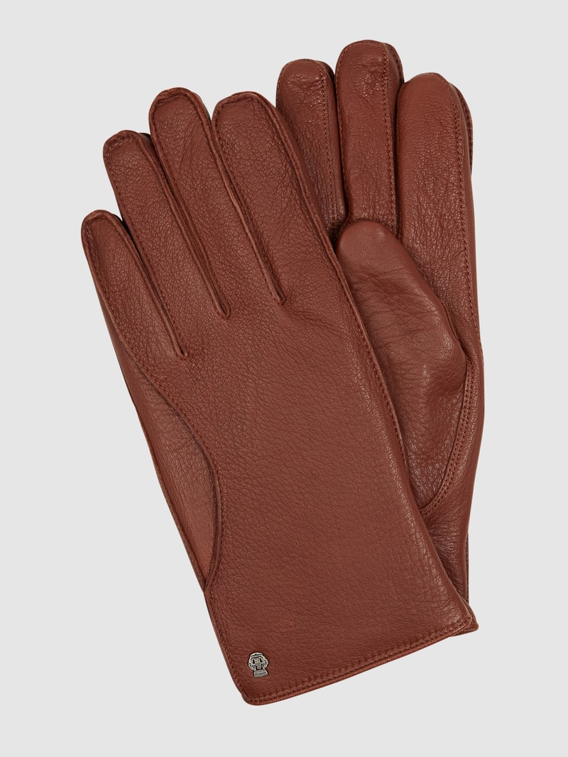 Lederhandschuhe im Biker-Look in cognac